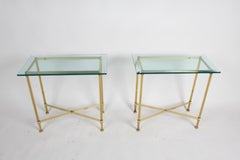 Pair of Mastercraft Hollywood Regency Fluted Brass and Glass Console Tables