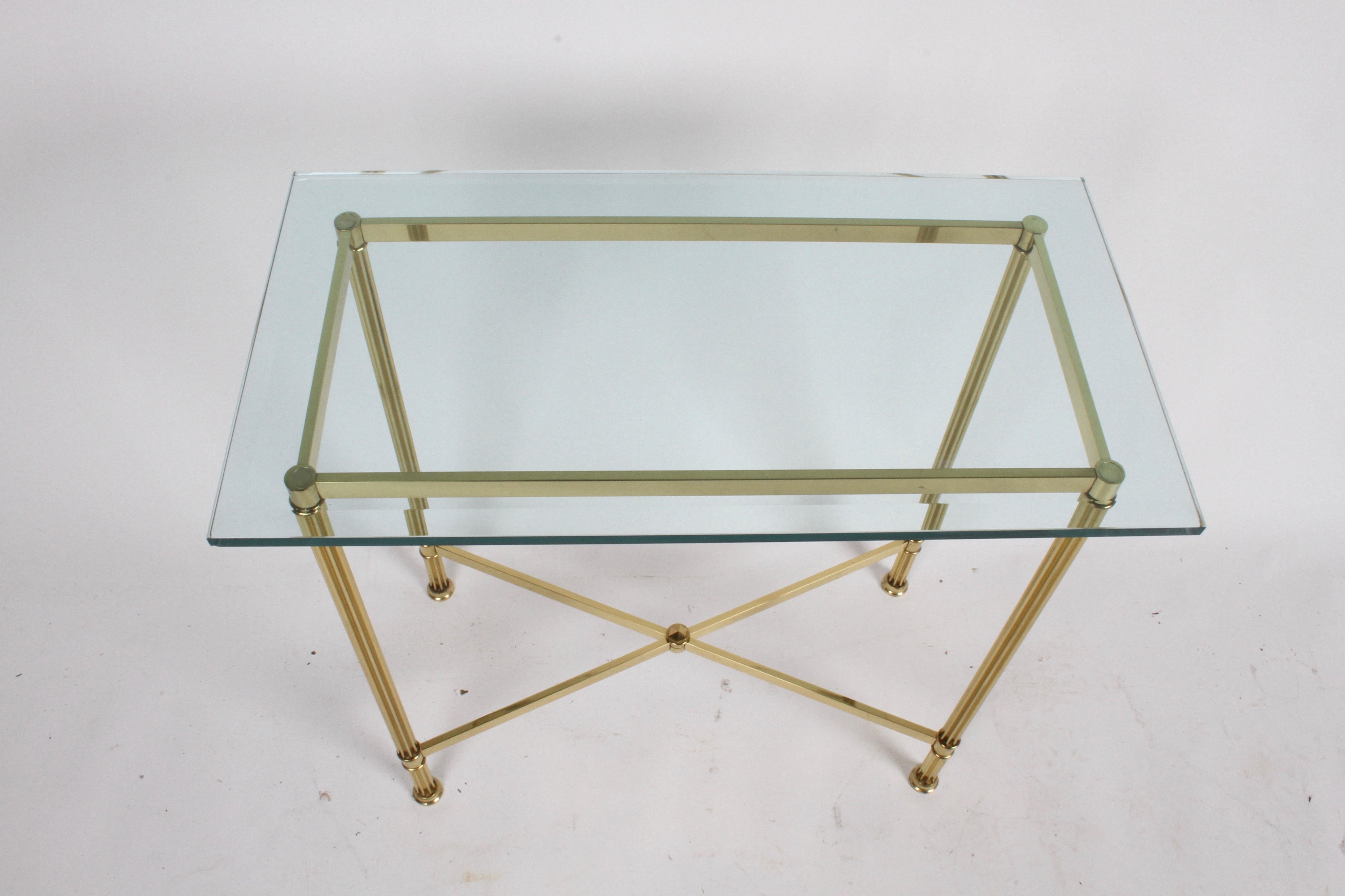 American Pair of Mastercraft Hollywood Regency Fluted Brass and Glass Console Tables