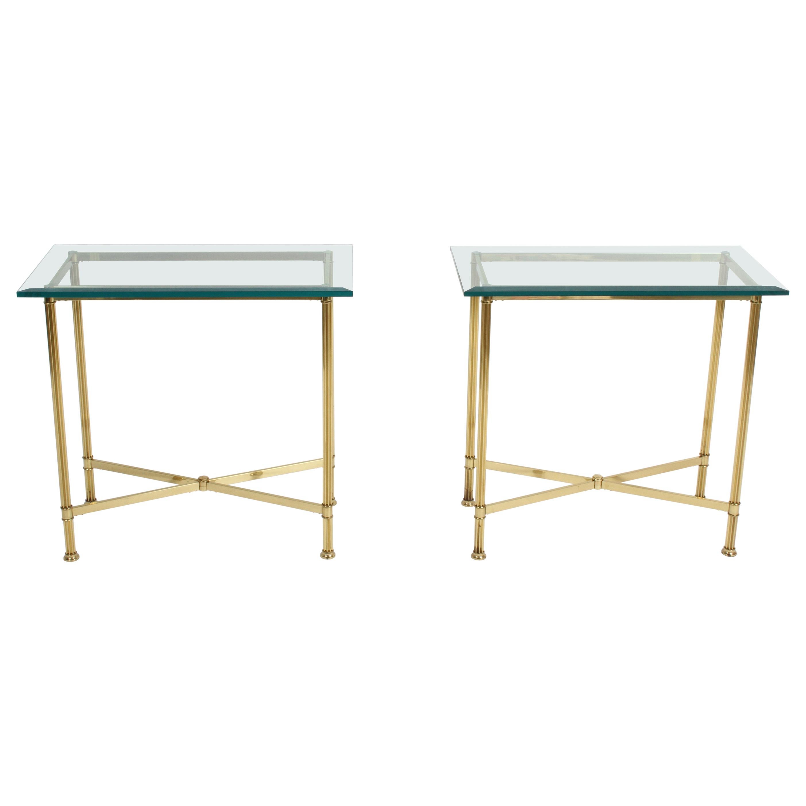 Pair of Mastercraft Hollywood Regency Fluted Brass and Glass Console Tables