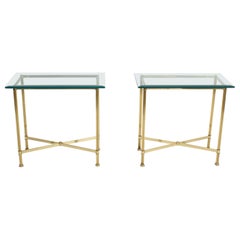 Pair of Mastercraft Hollywood Regency Fluted Brass and Glass Console Tables