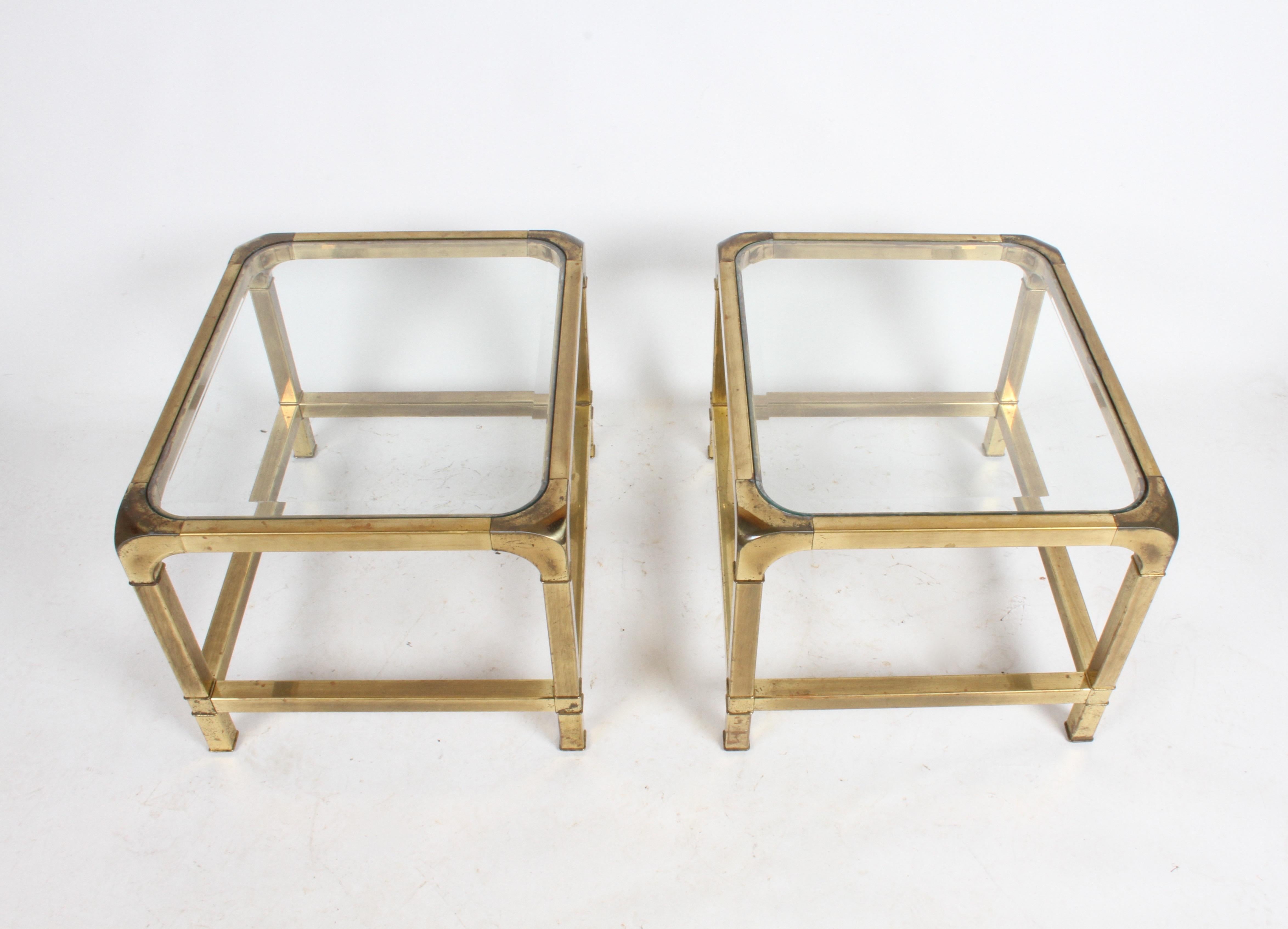 Hollywood Regency Pair of Mastercraft Mid-Century Brass End Tables For Sale