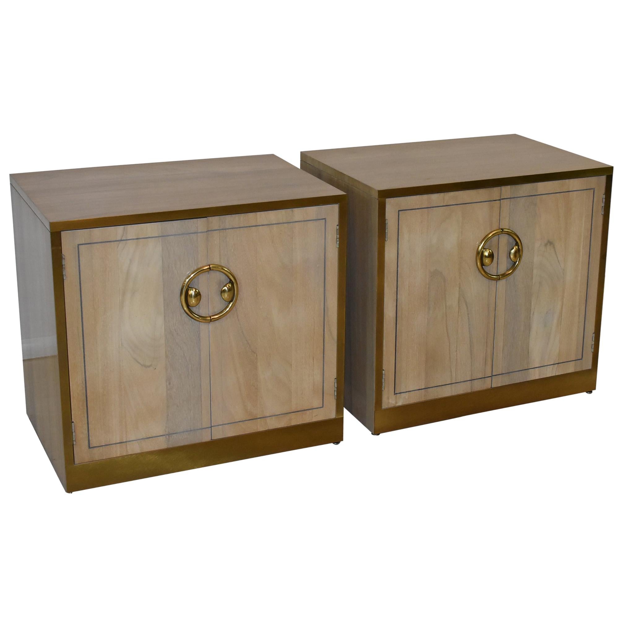 Pair of Mastercraft Nightstands Brass and Zebrano / Zebra Wood