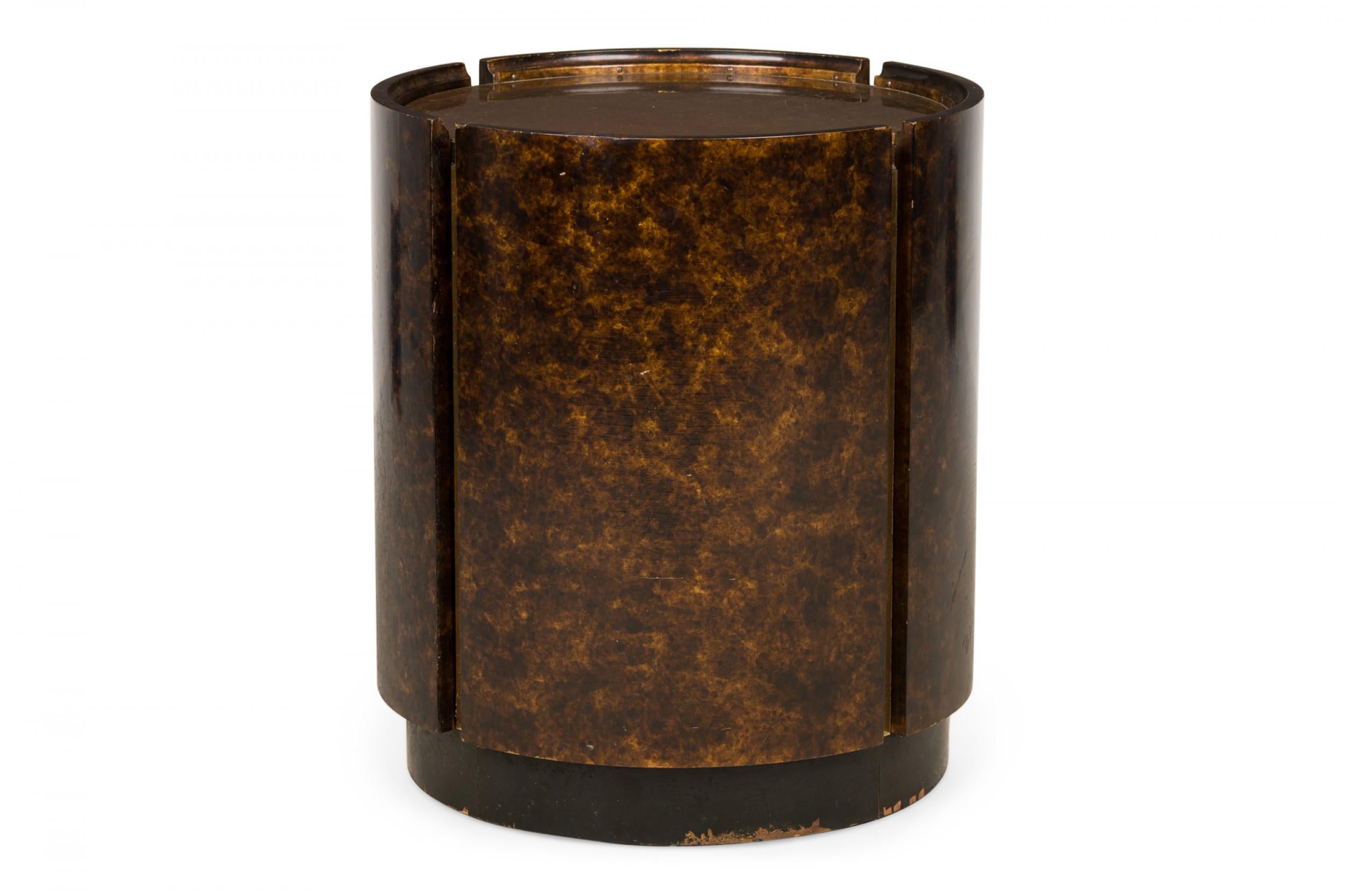 American Pair of Mastercraft Oil Drop Lacquer Drum End / Side Tables For Sale