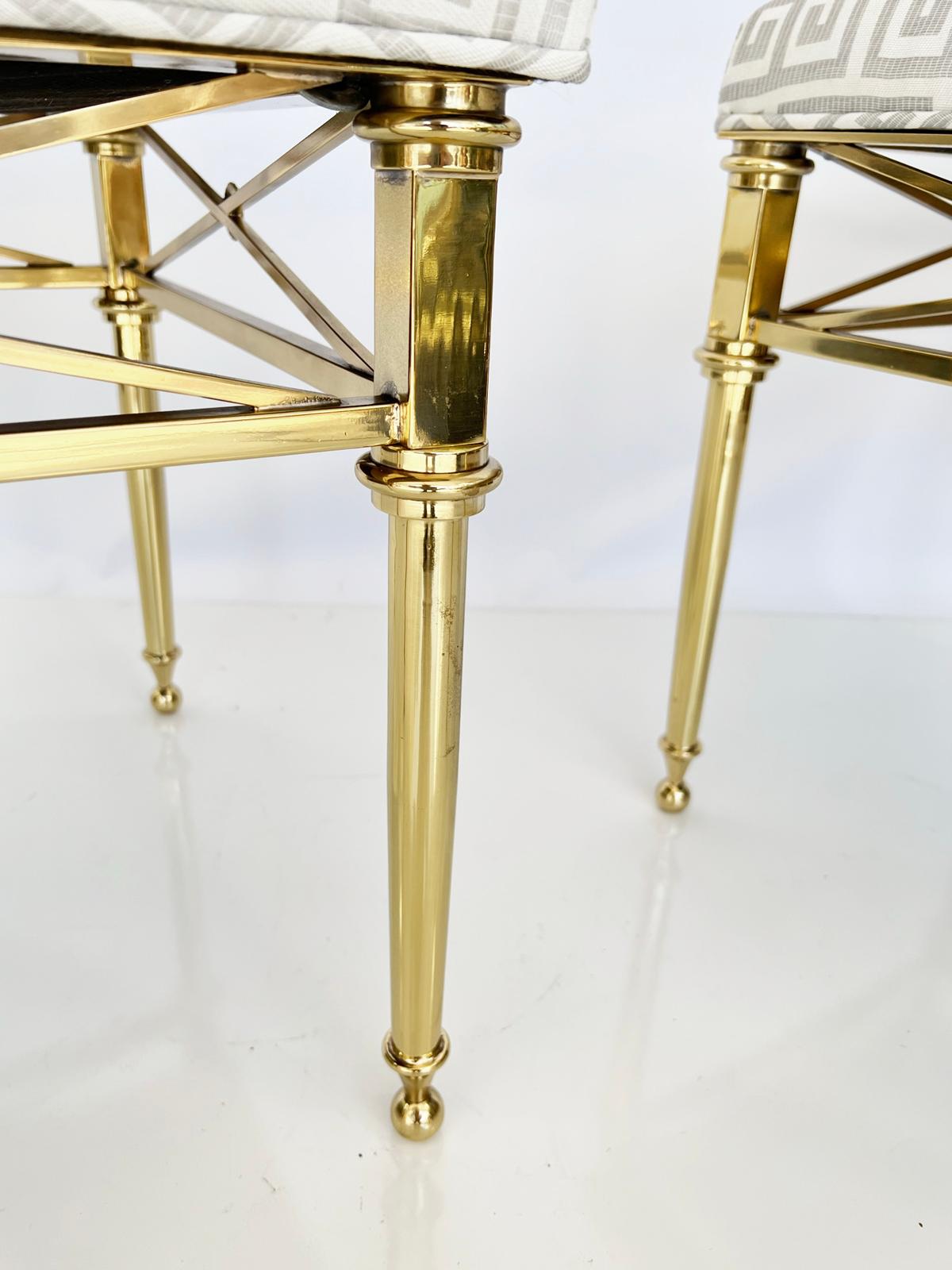Pair of Mastercraft Style Polished Brass Stools For Sale 2