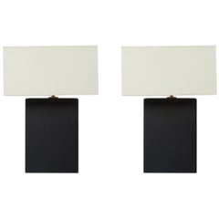 Pair of Mat Black Rectangle Table Lamps