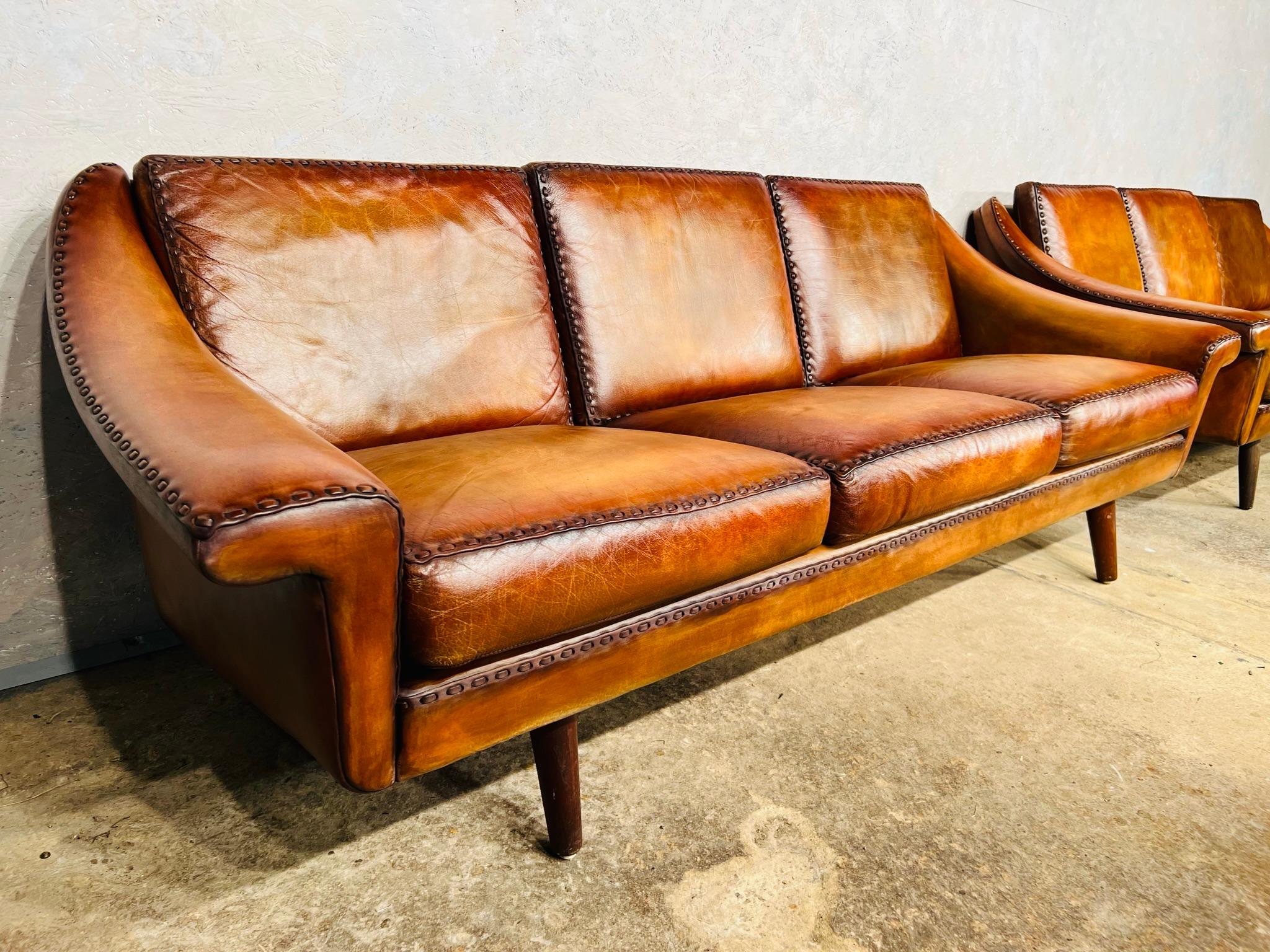 Pair Of Matador Leather 3 Seater Sofa by Aage Christiansen for Eran 1960s #642 For Sale 5