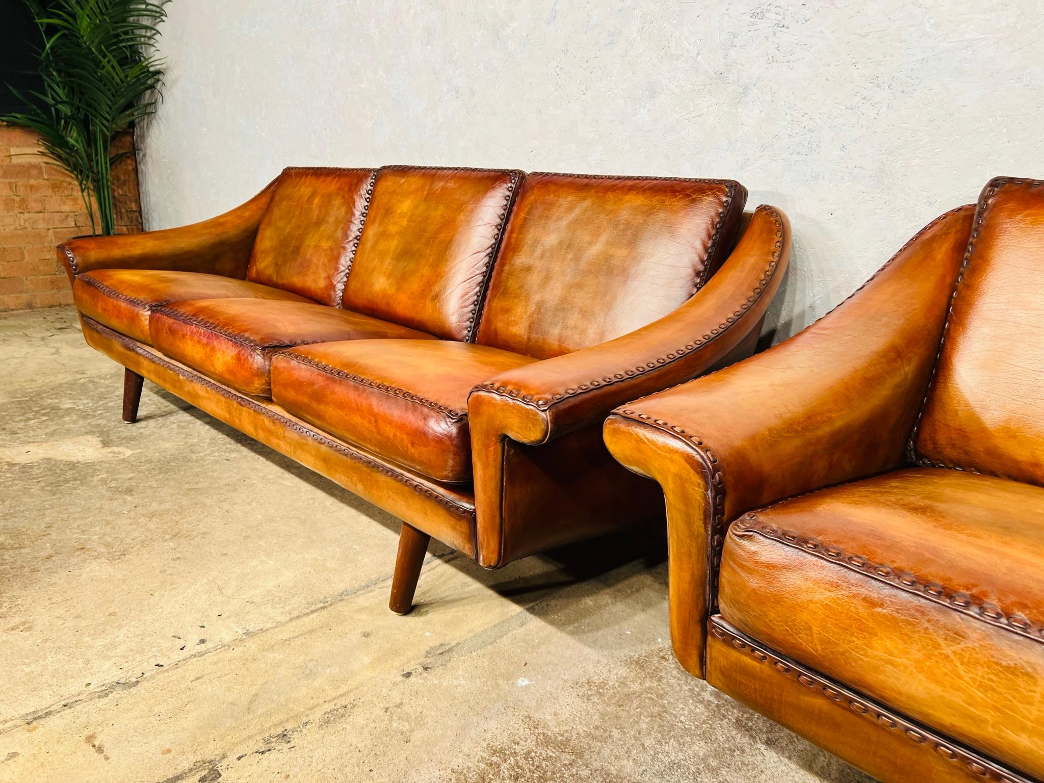 Pair Of Matador Leather 3 Seater Sofa by Aage Christiansen for Eran 1960s #642 For Sale 8