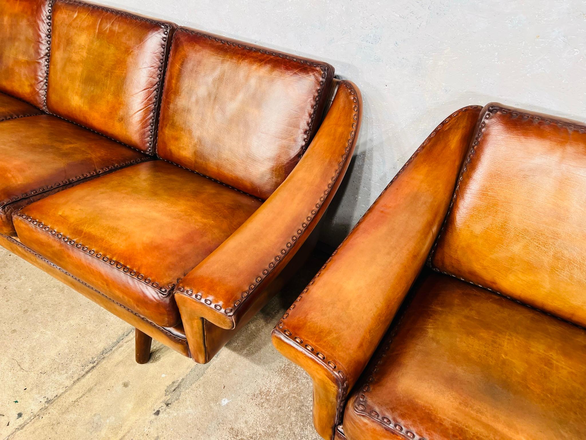 Pair Of Matador Leather 3 Seater Sofa by Aage Christiansen for Eran 1960s #642 For Sale 1