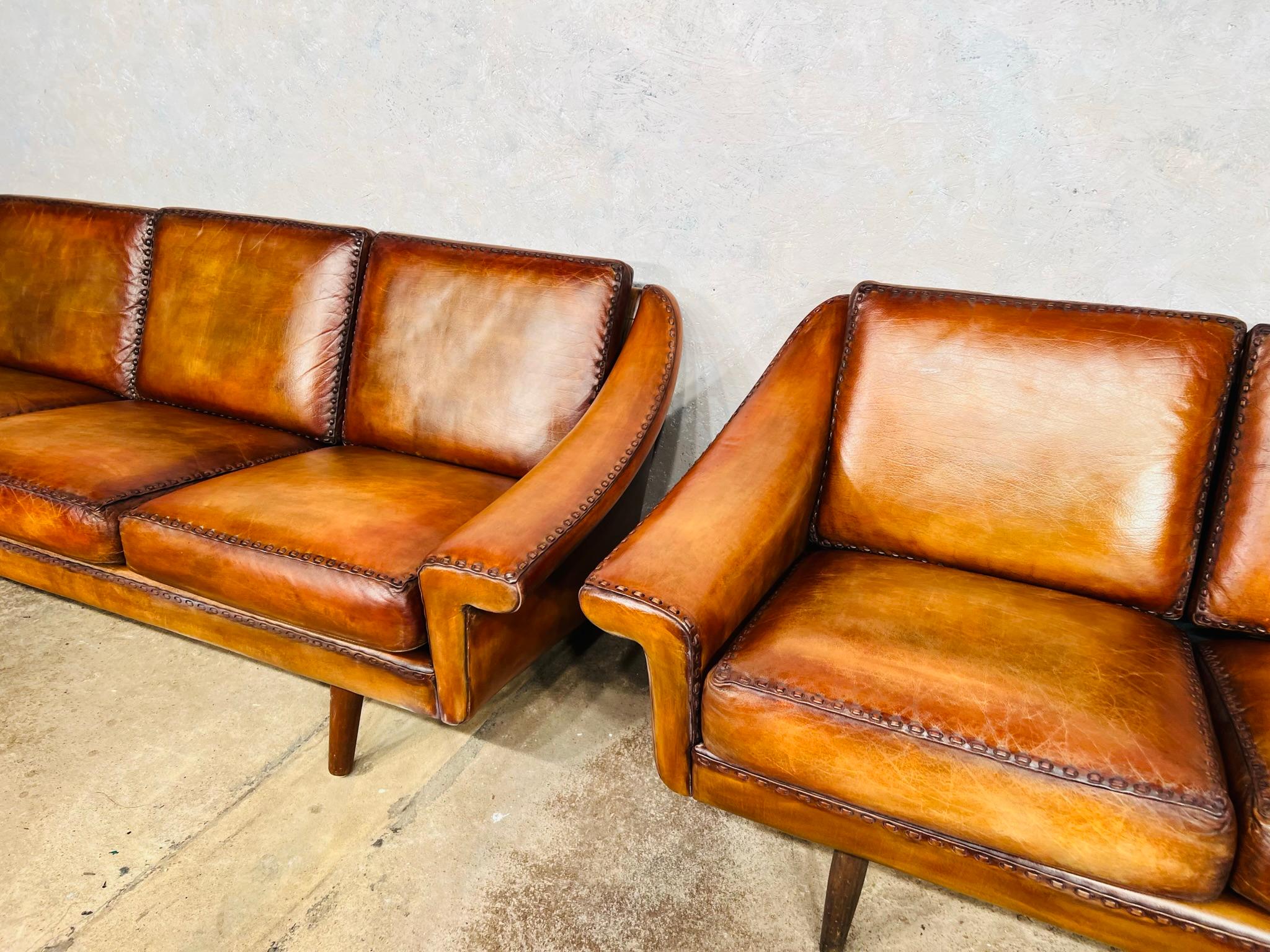 Pair Of Matador Leather 3 Seater Sofa by Aage Christiansen for Eran 1960s #642 For Sale 2