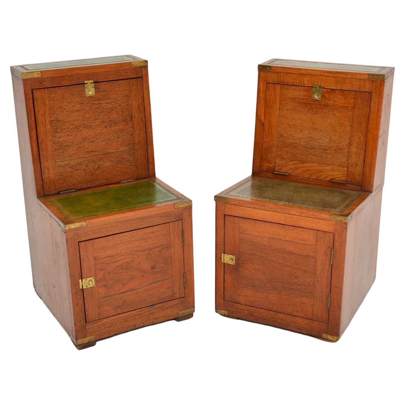 Pair of Matched Antique Oak Military Campaign Locker Cabinets