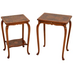 Pair of Matched Burr Walnut Edwardian Side Tables
