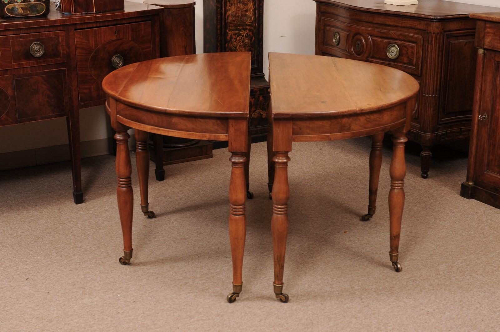 Pair of Matched French Louis Philippe Walnut Demilune Console Tables For Sale 2