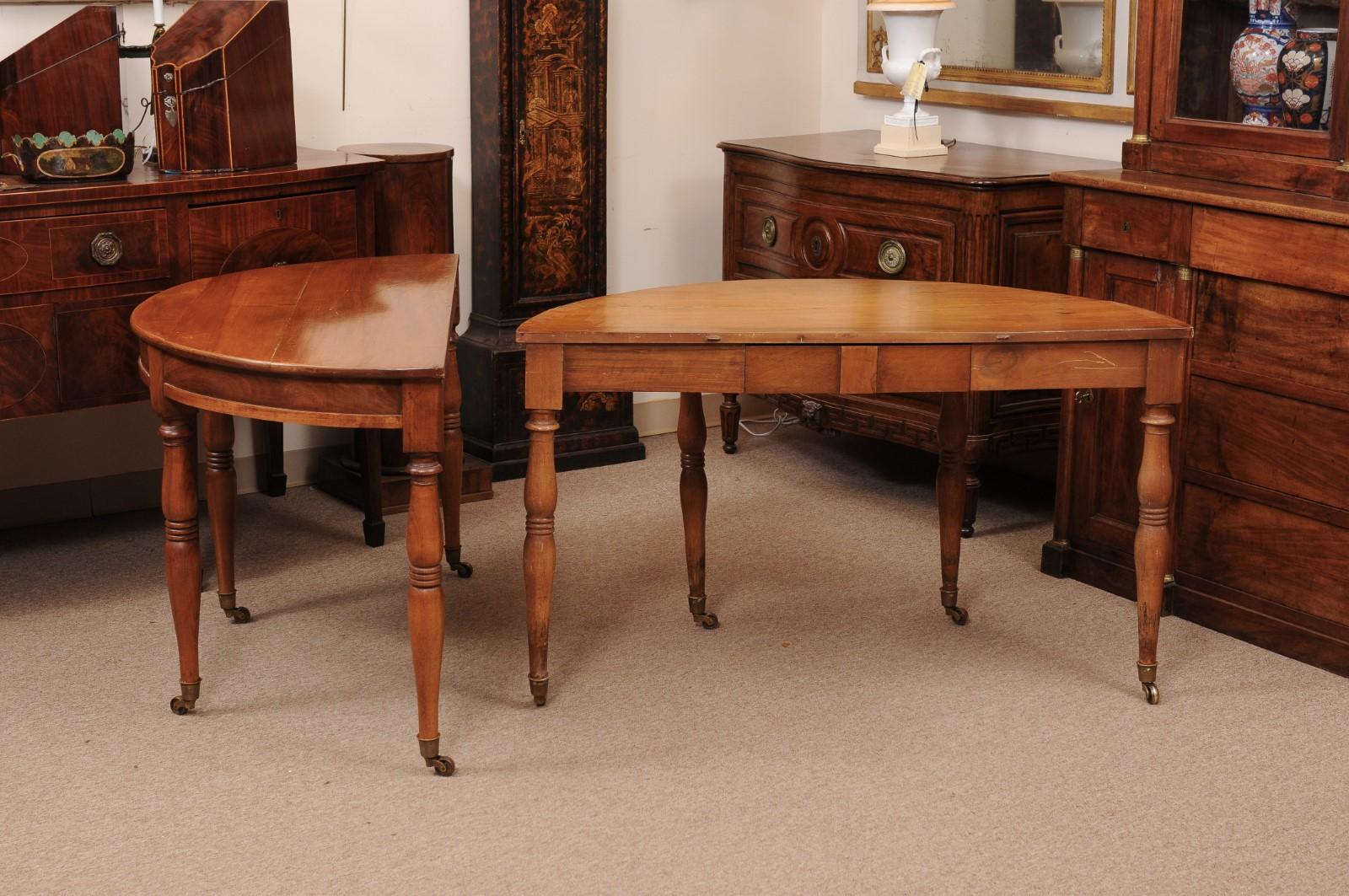 Pair of Matched French Louis Philippe Walnut Demilune Console Tables For Sale 4