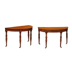 Antique Pair of Matched French Louis Philippe Walnut Demilune Console Tables