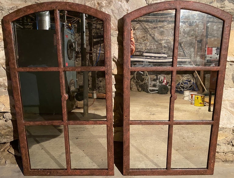 Cast Pair of Matching 19th Century French Iron Gothic Mirrors For Sale