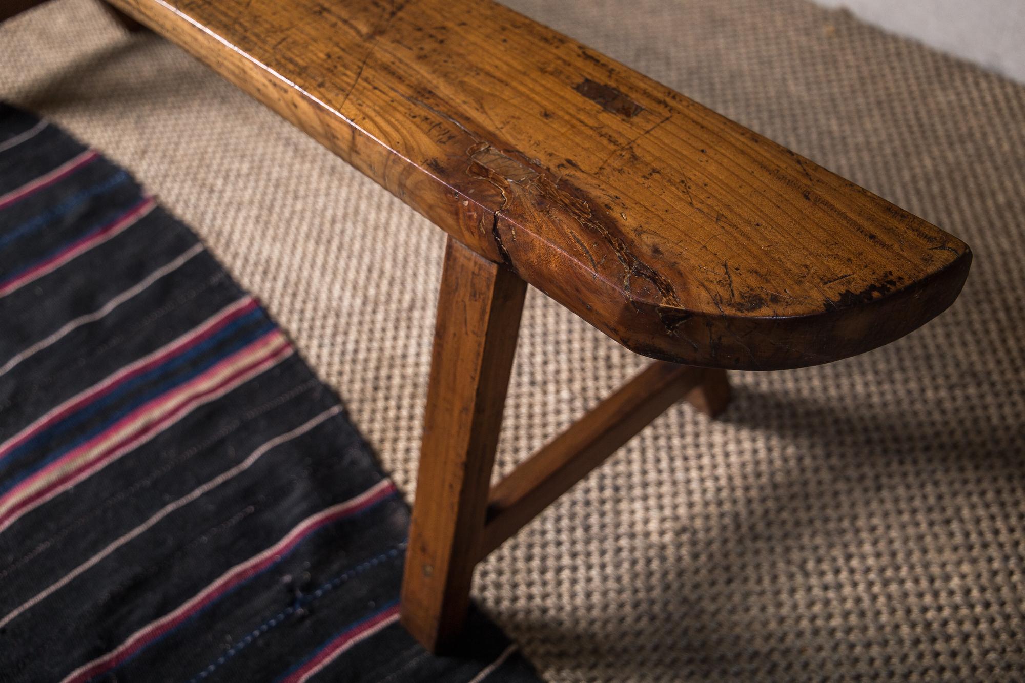 Pair of Matching Aged Cherrywood Wabi-Sabi Style Benches, France, circa 1950 In Good Condition In London, GB
