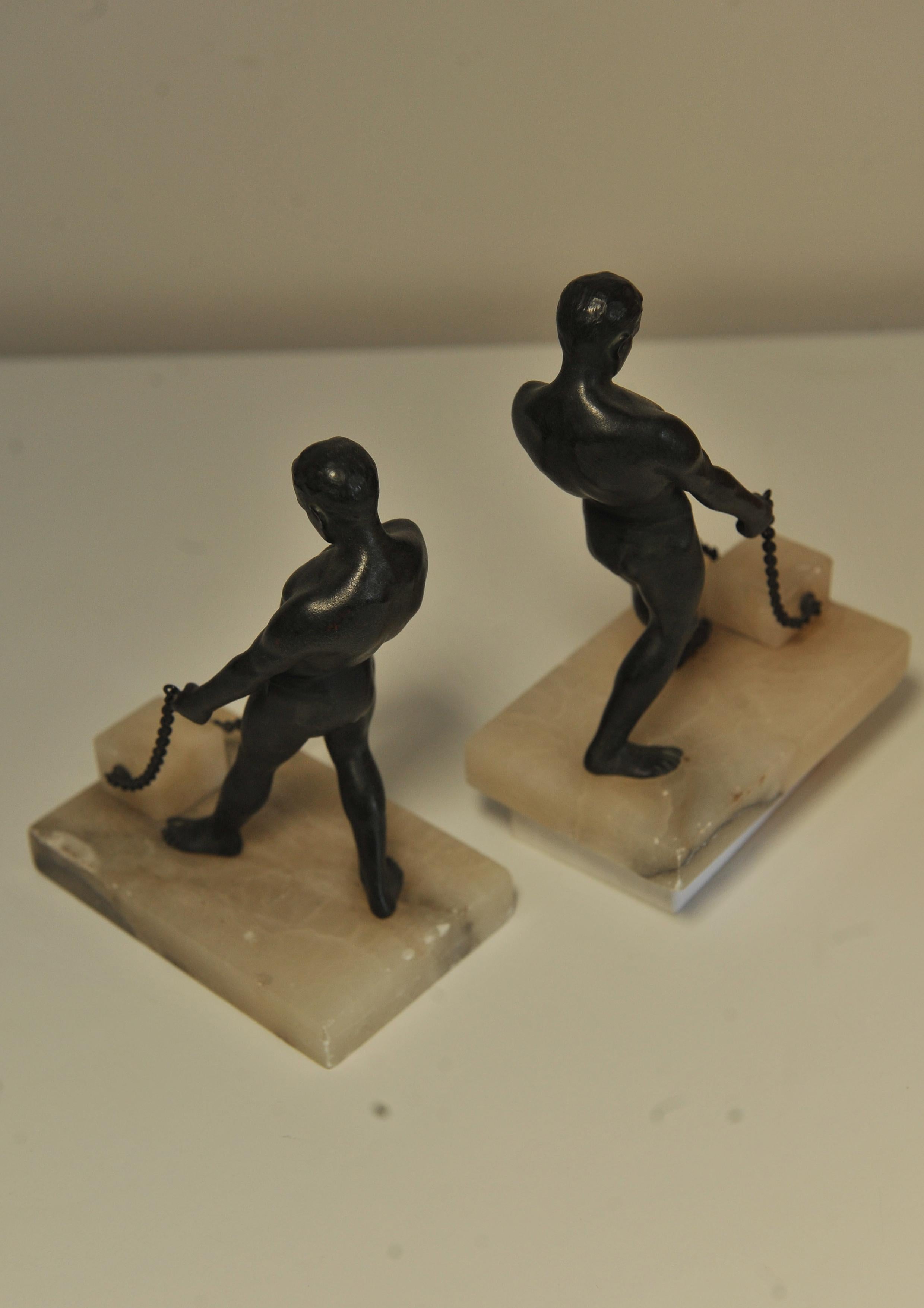  Matching Pair Grand Tour Bronze Greco Male Figurine Bookends On Alabaster Base  For Sale 4