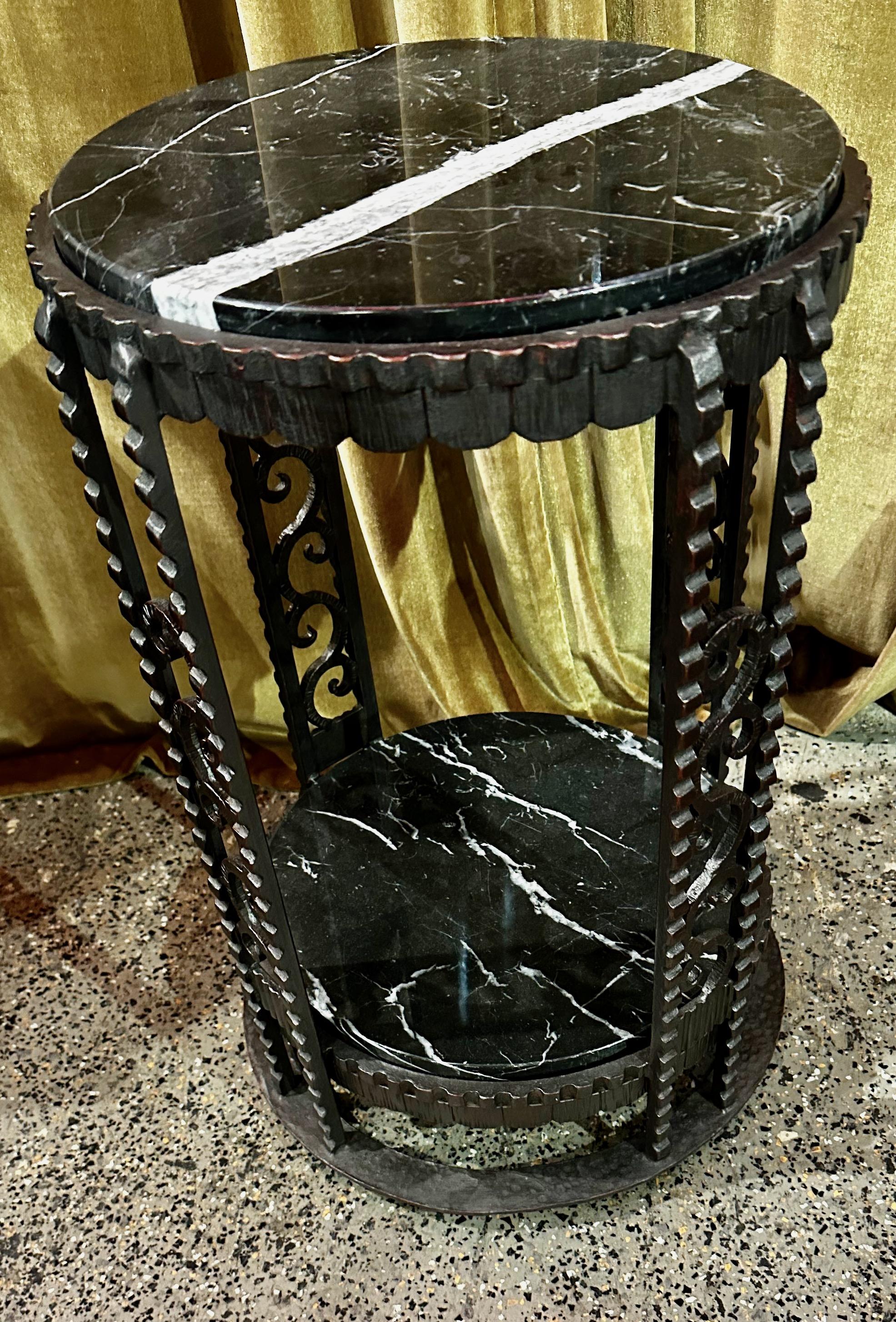 Pair of Matching Art Deco Iron Side Tables Two Levels In Excellent Condition In Oakland, CA