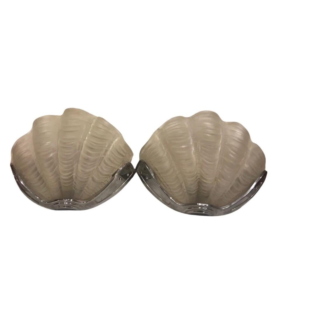 European Pair of Matching Art Deco Shell Wall Lights For Sale