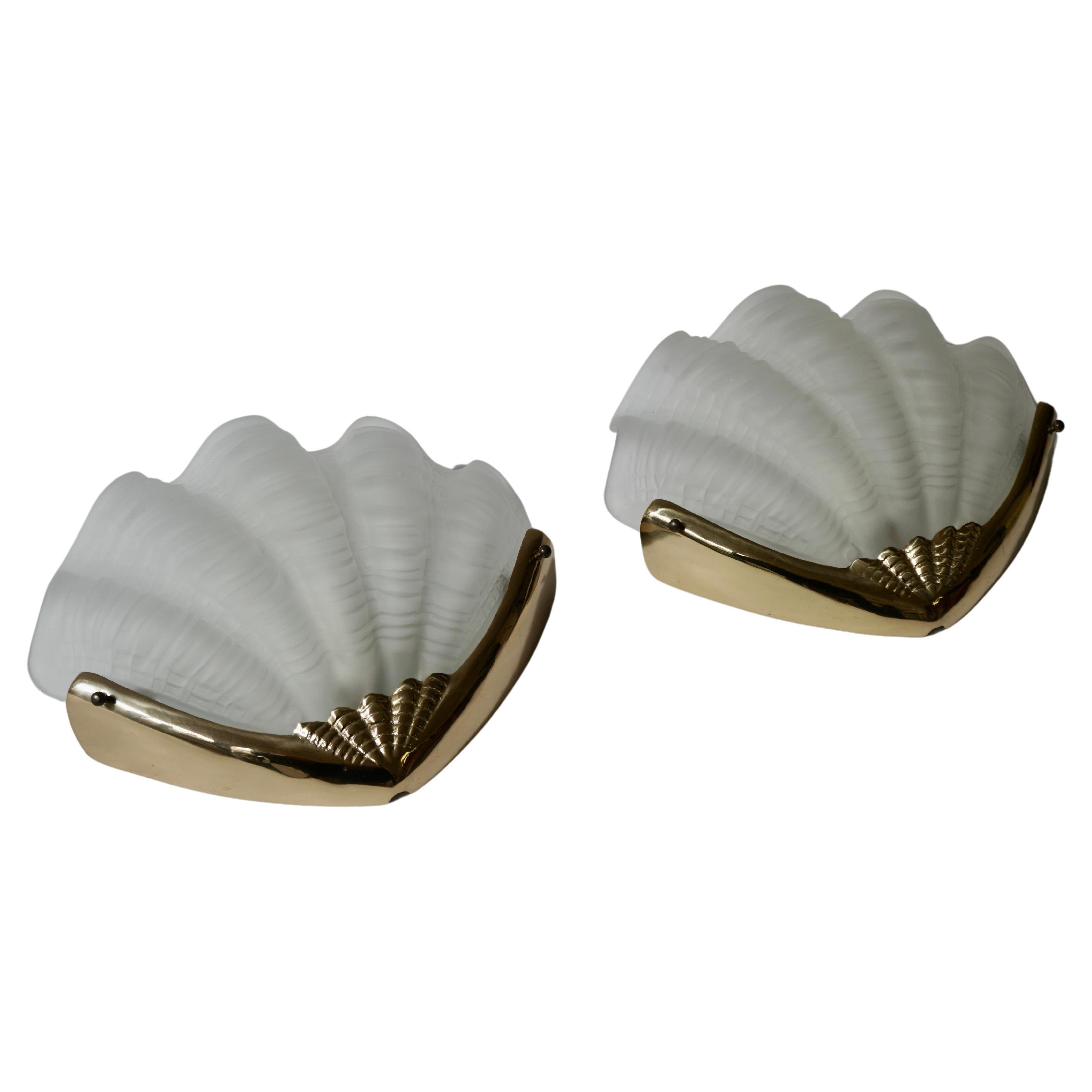 Pair of Matching Art Deco Shell Wall Lights For Sale