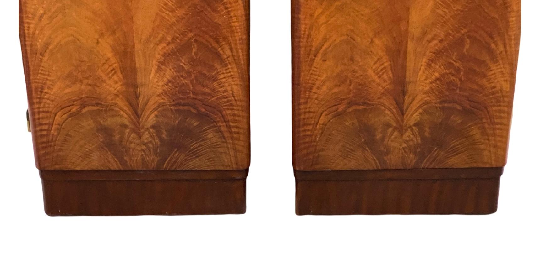 European Pair of matching Art Deco Walnut Bedside Cabinets