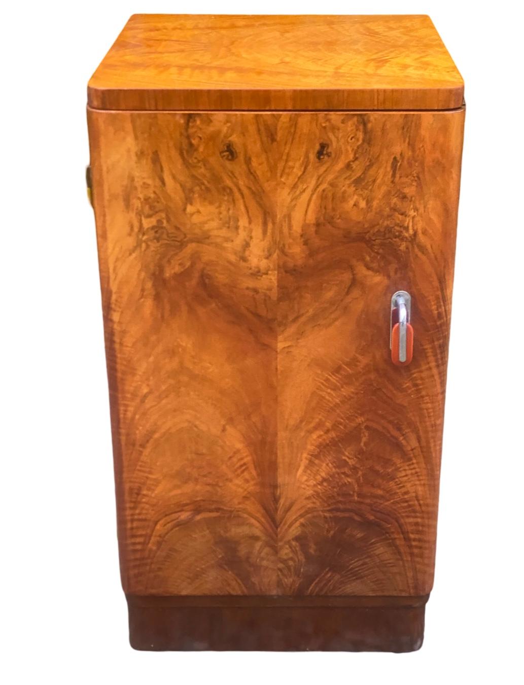 Pair of matching Art Deco Walnut Bedside Cabinets 1