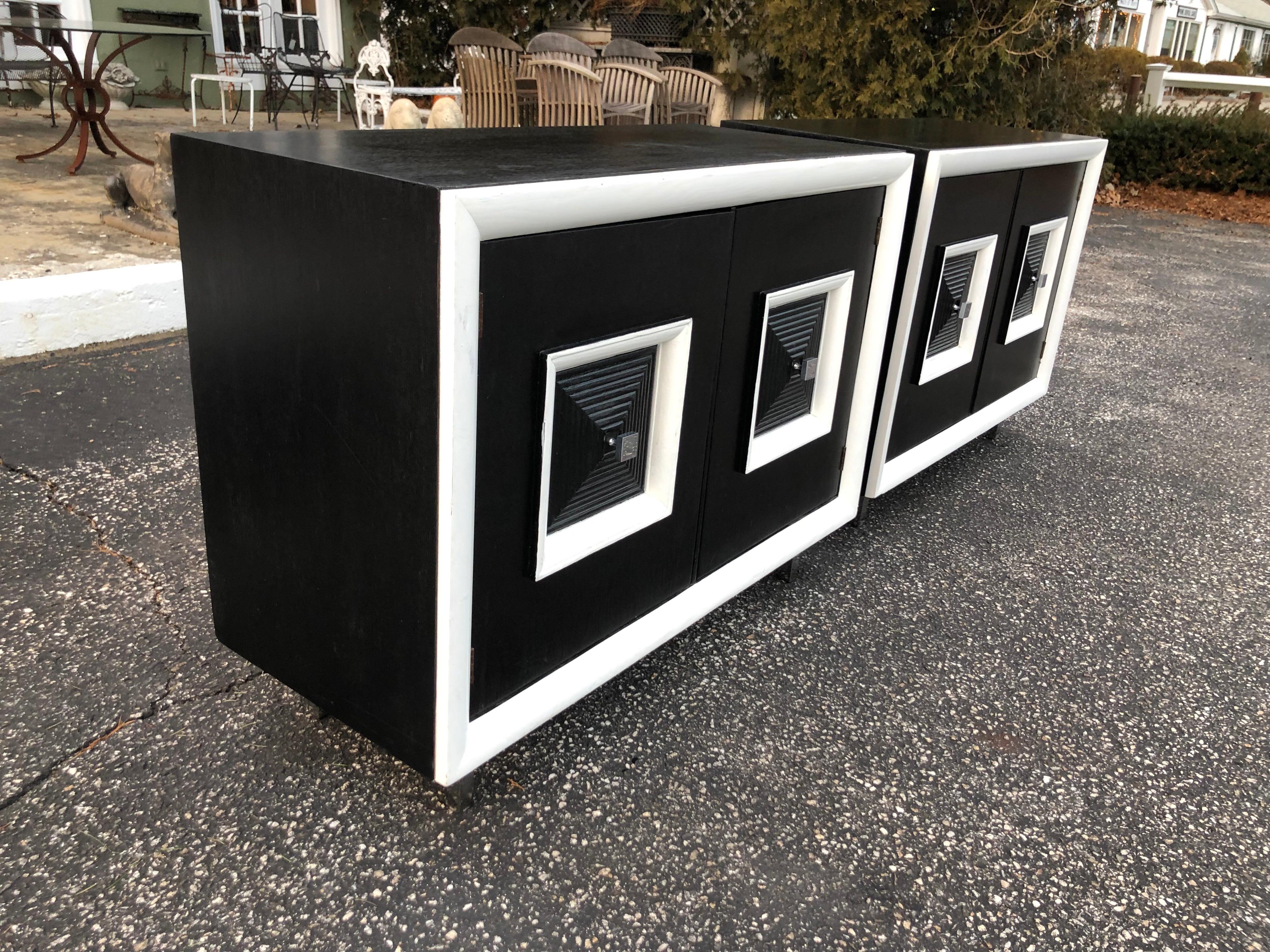 Pair of Matching Black and White Hollywood Regency Cabinets 4