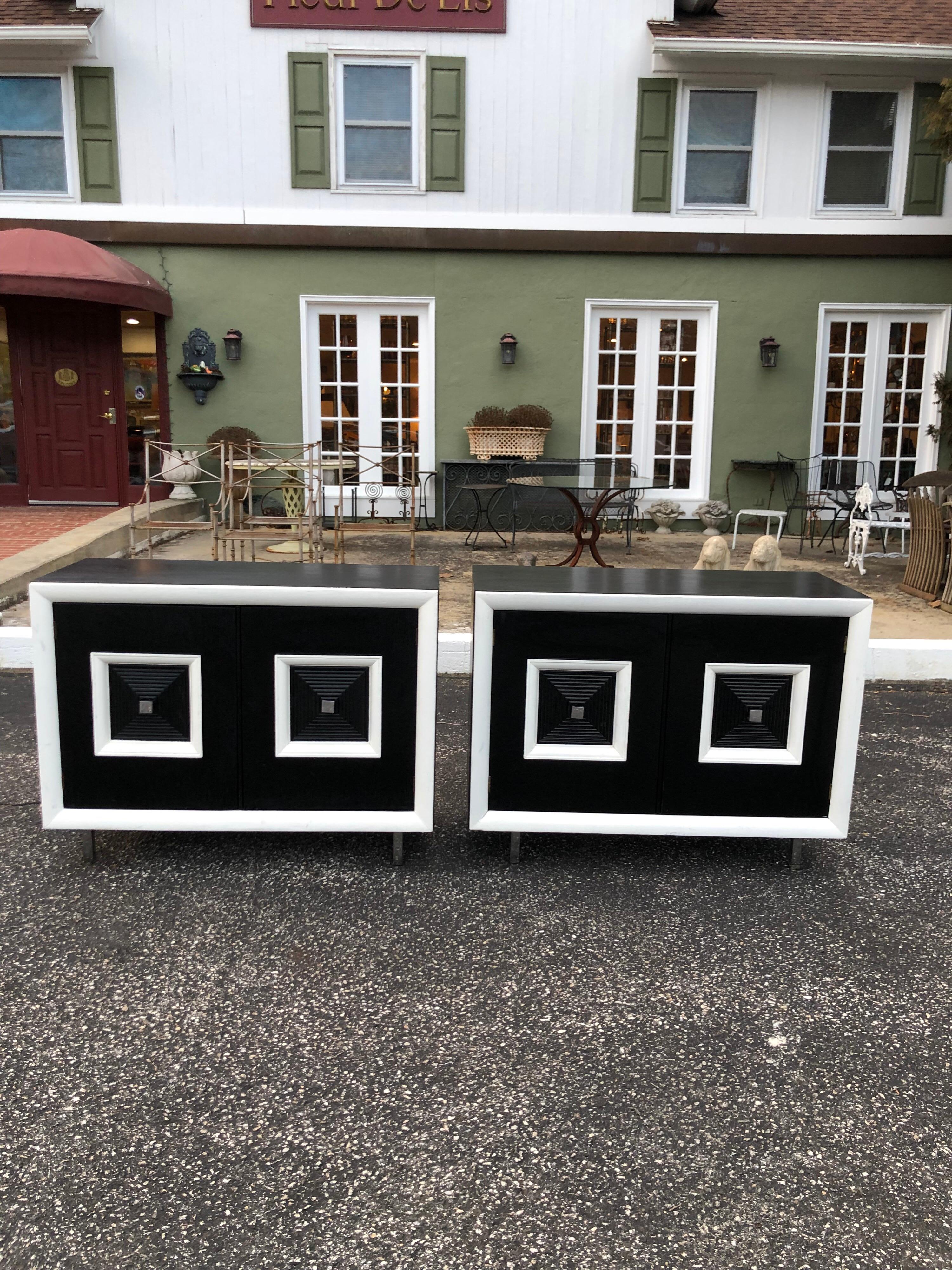 Pair of Matching Black and White Hollywood Regency Cabinets 7