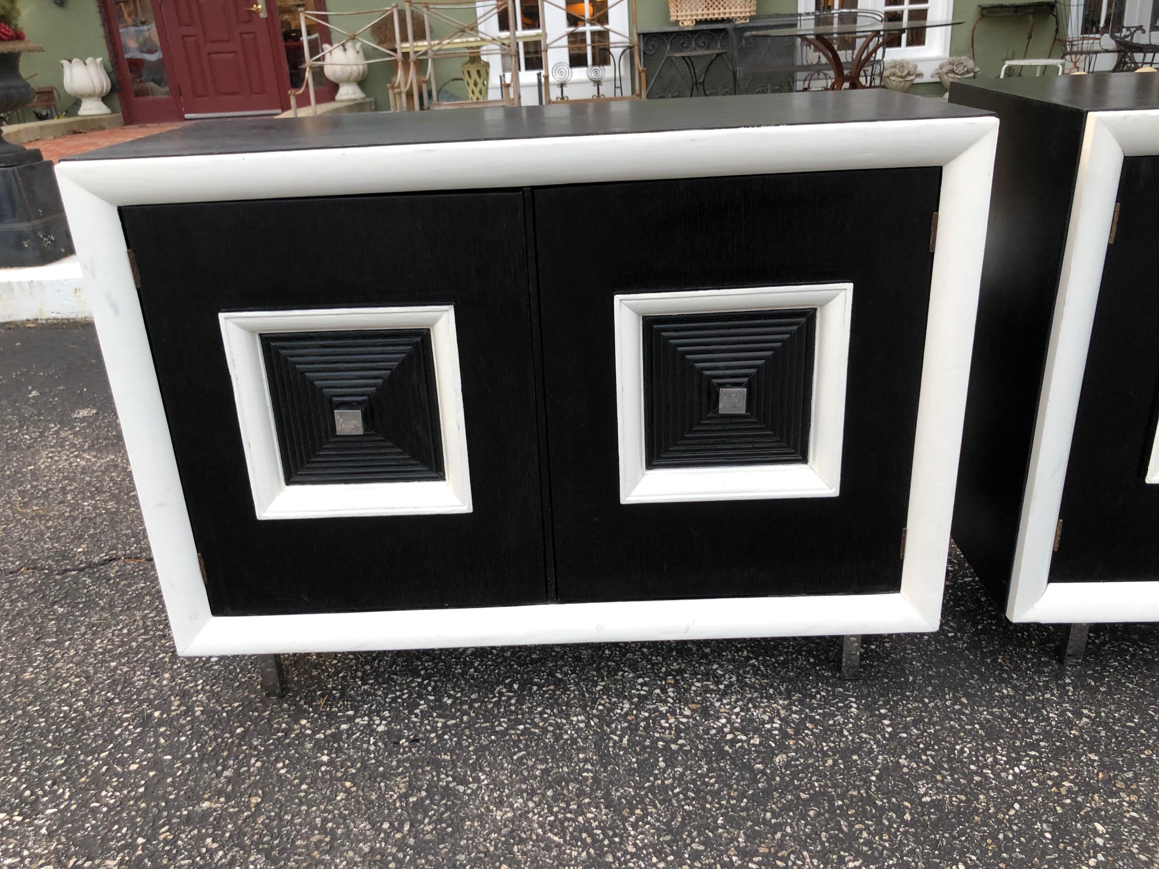Pair of Matching Black and White Hollywood Regency Cabinets 8