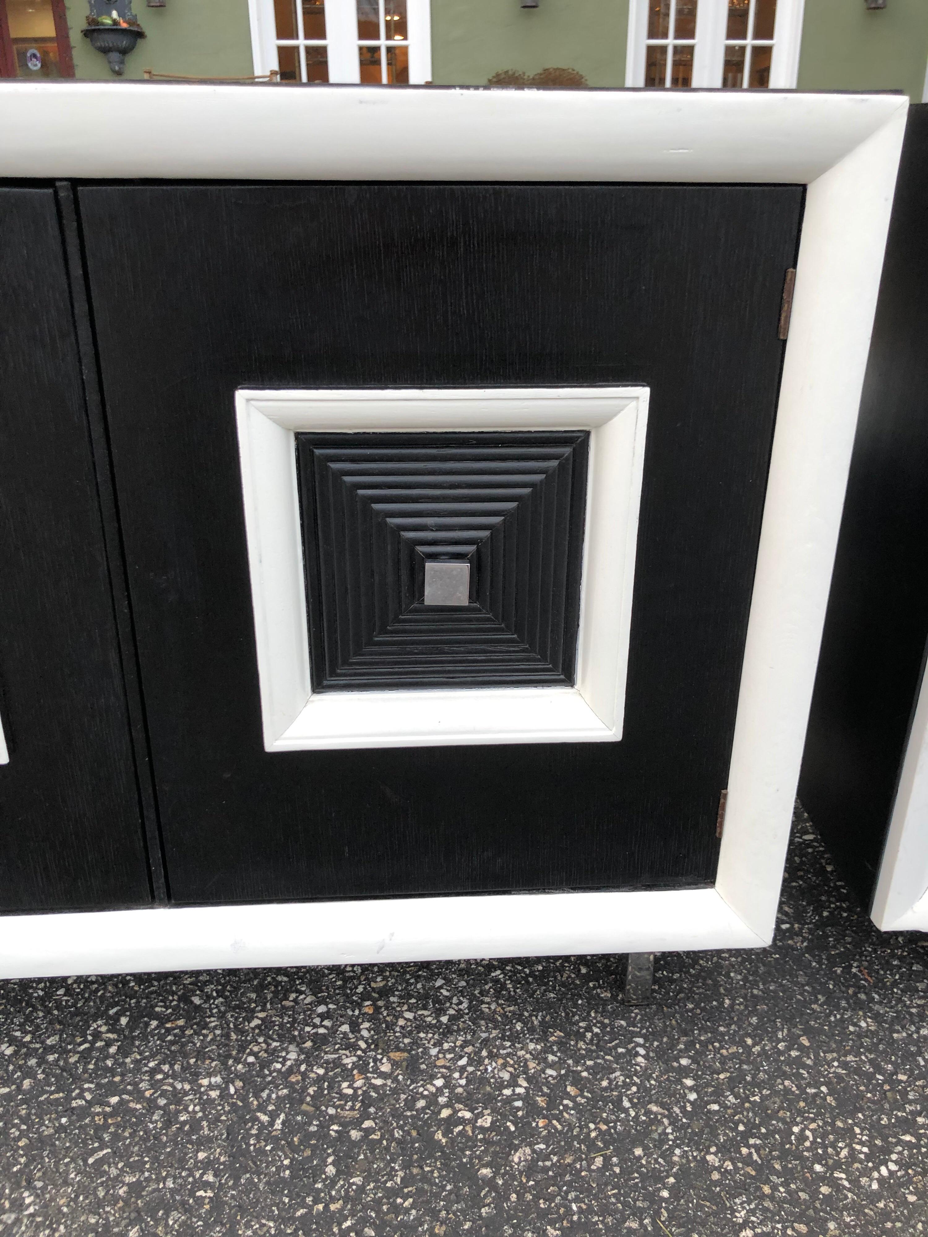 Pair of Matching Black and White Hollywood Regency Cabinets 9