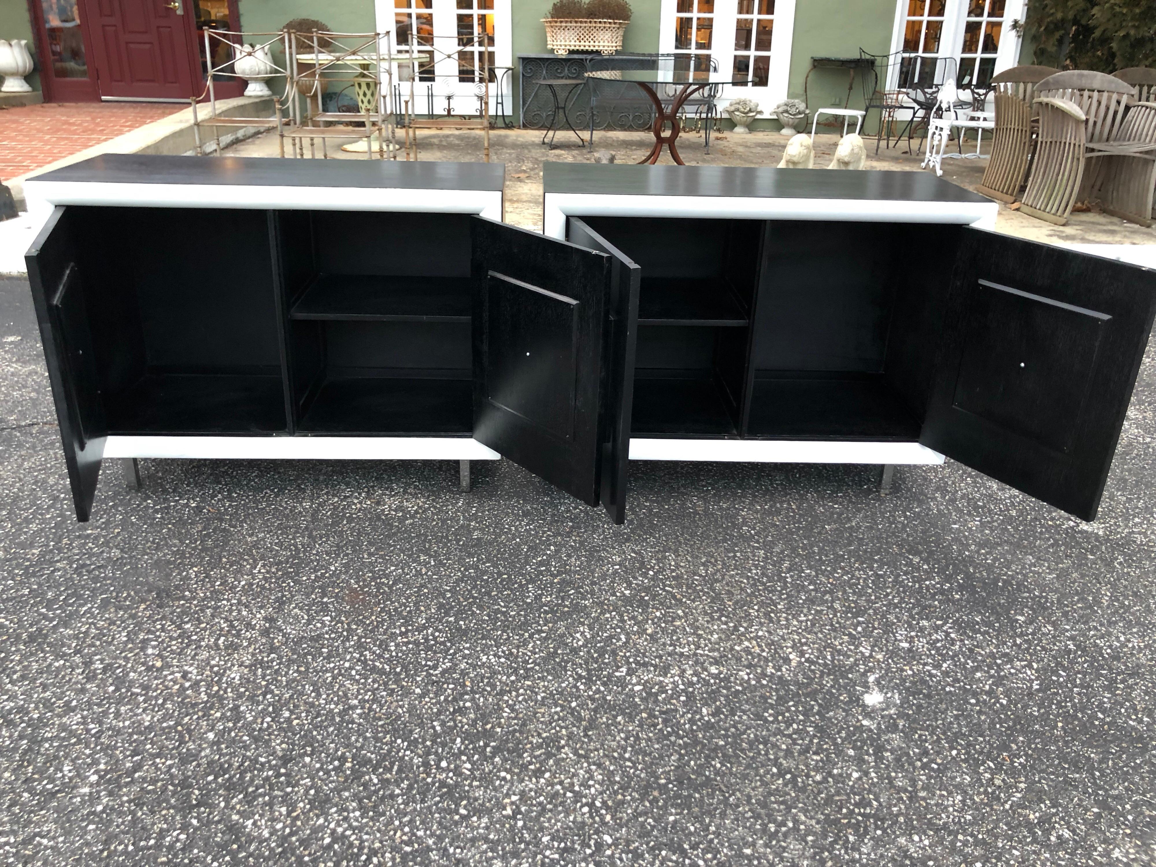 Pair of Matching Black and White Hollywood Regency Cabinets 13