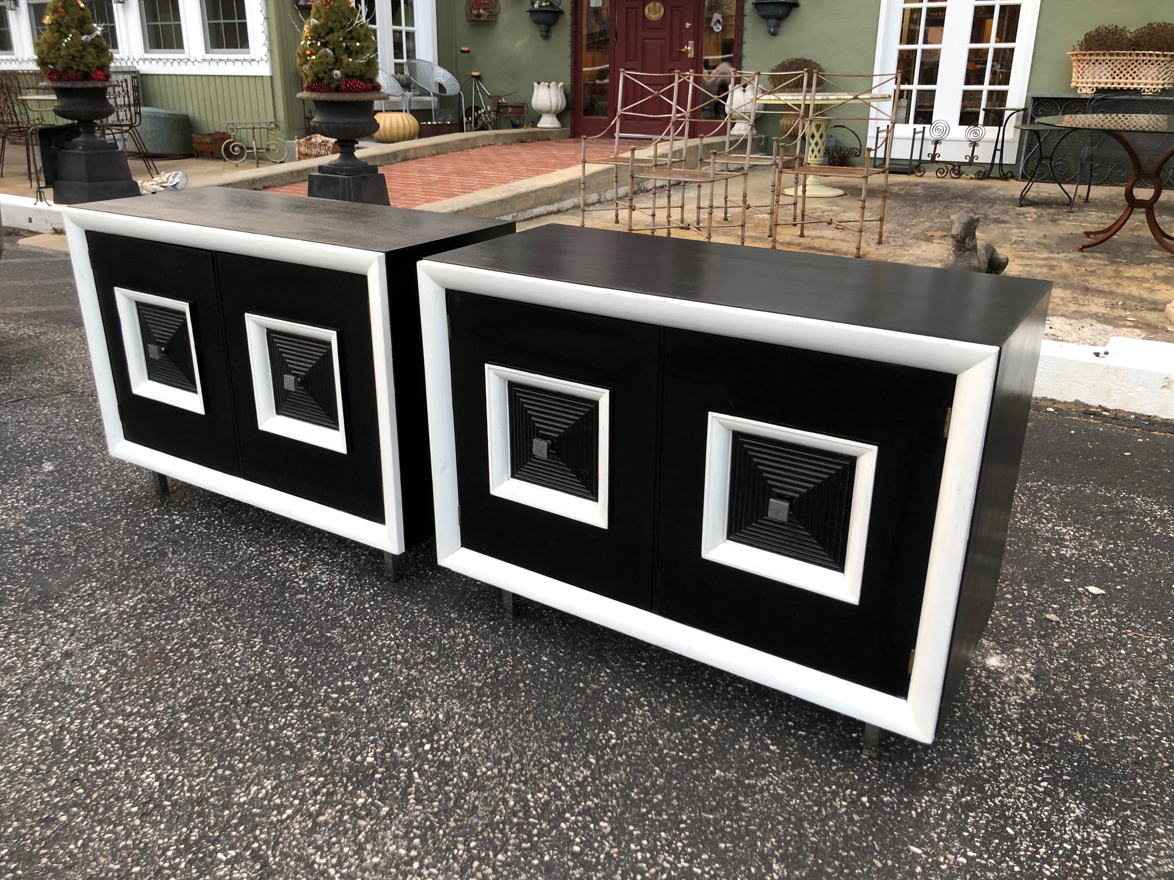 Pair of Matching Black and White Hollywood Regency Cabinets 2