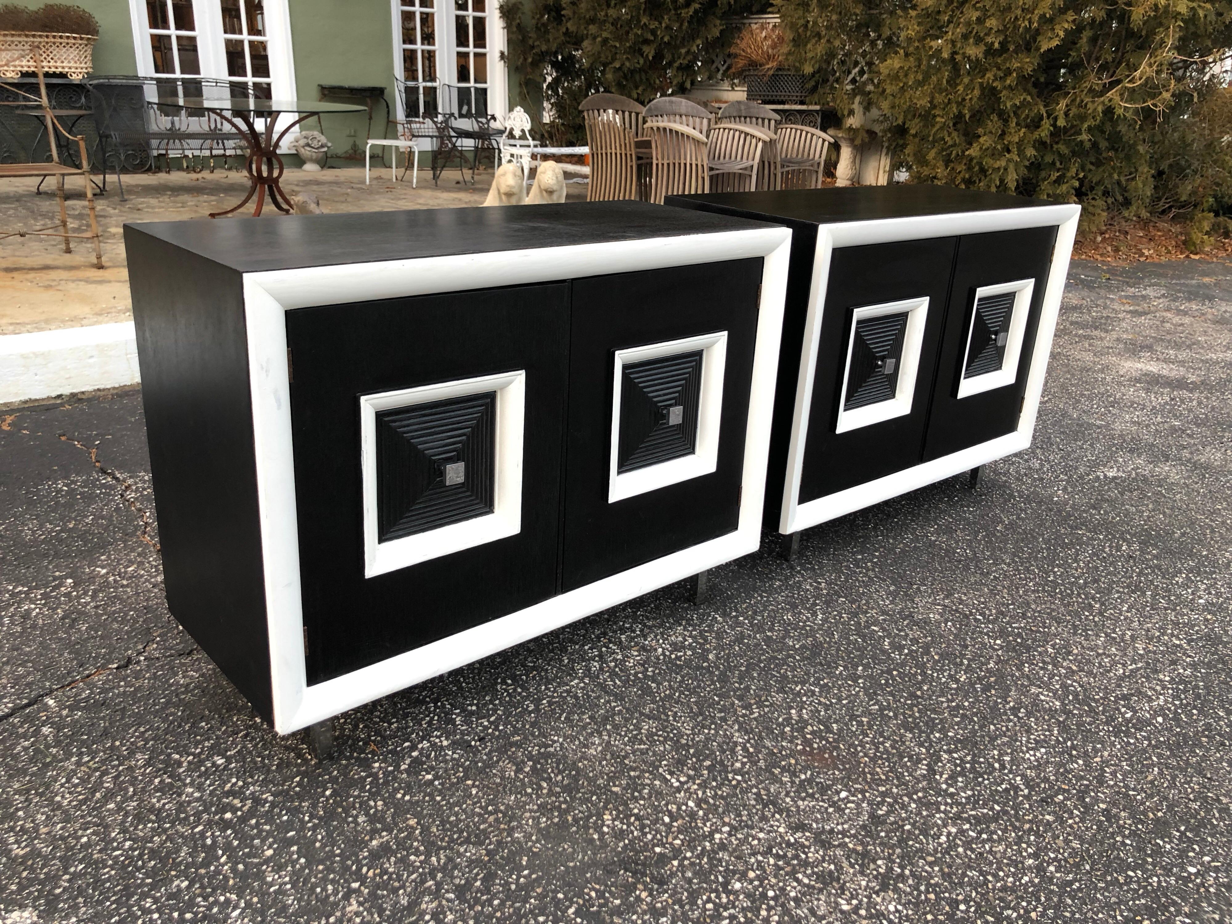 Pair of Matching Black and White Hollywood Regency Cabinets 3