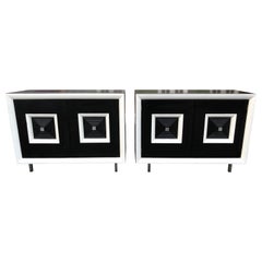 Pair of Matching Black and White Hollywood Regency Cabinets Vintage Pair of Matching Black and White Hollywood Regency Cabinets