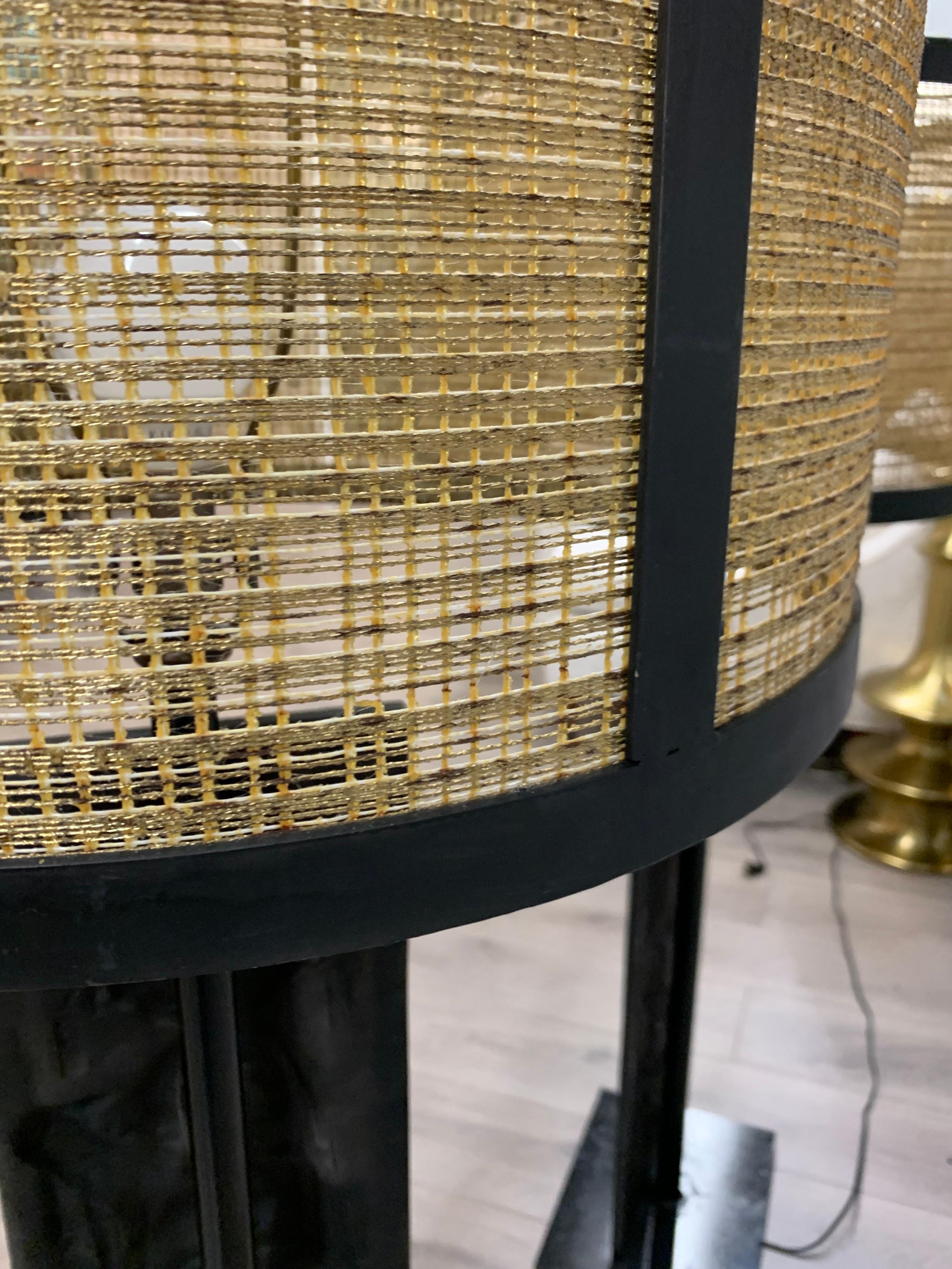 Pair of Matching Black Wrought Iron Panel Lamps 9
