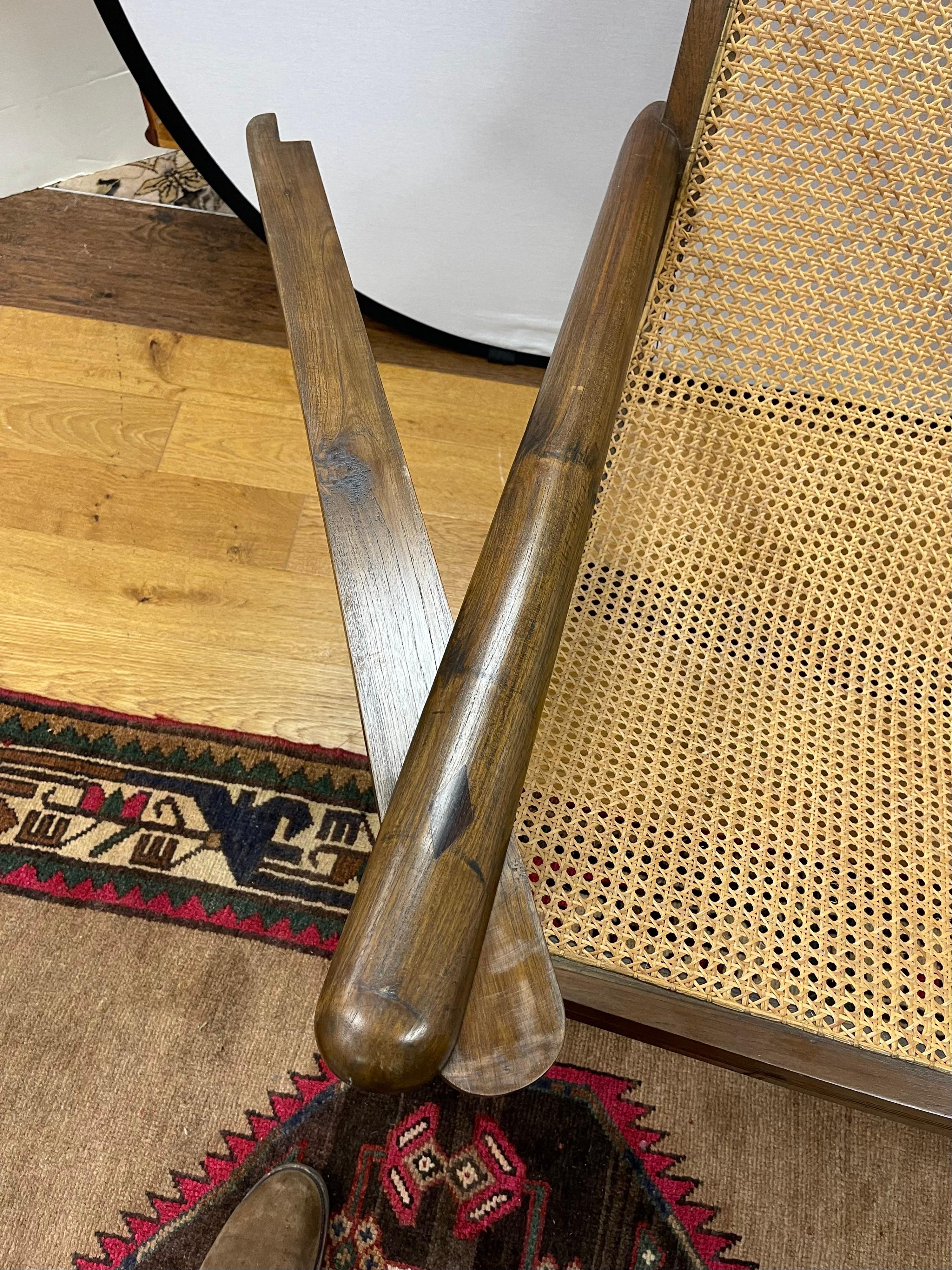 Pair of Matching British Colonial Cane Plantation Chairs with Pullout Leg Rests 10