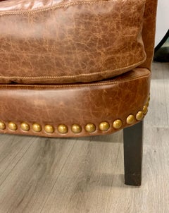 Pair of Matching Brown Leather Nailhead Club Chairs