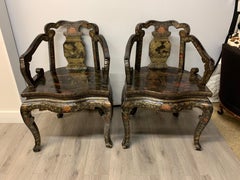 Pair of Matching Chinoiserie Chinese Export Hand Painted Armchairs