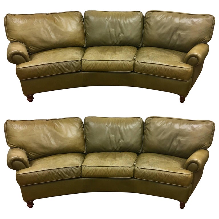 Pair of Matching Curved American Leather Furniture Company Sofas at 1stDibs