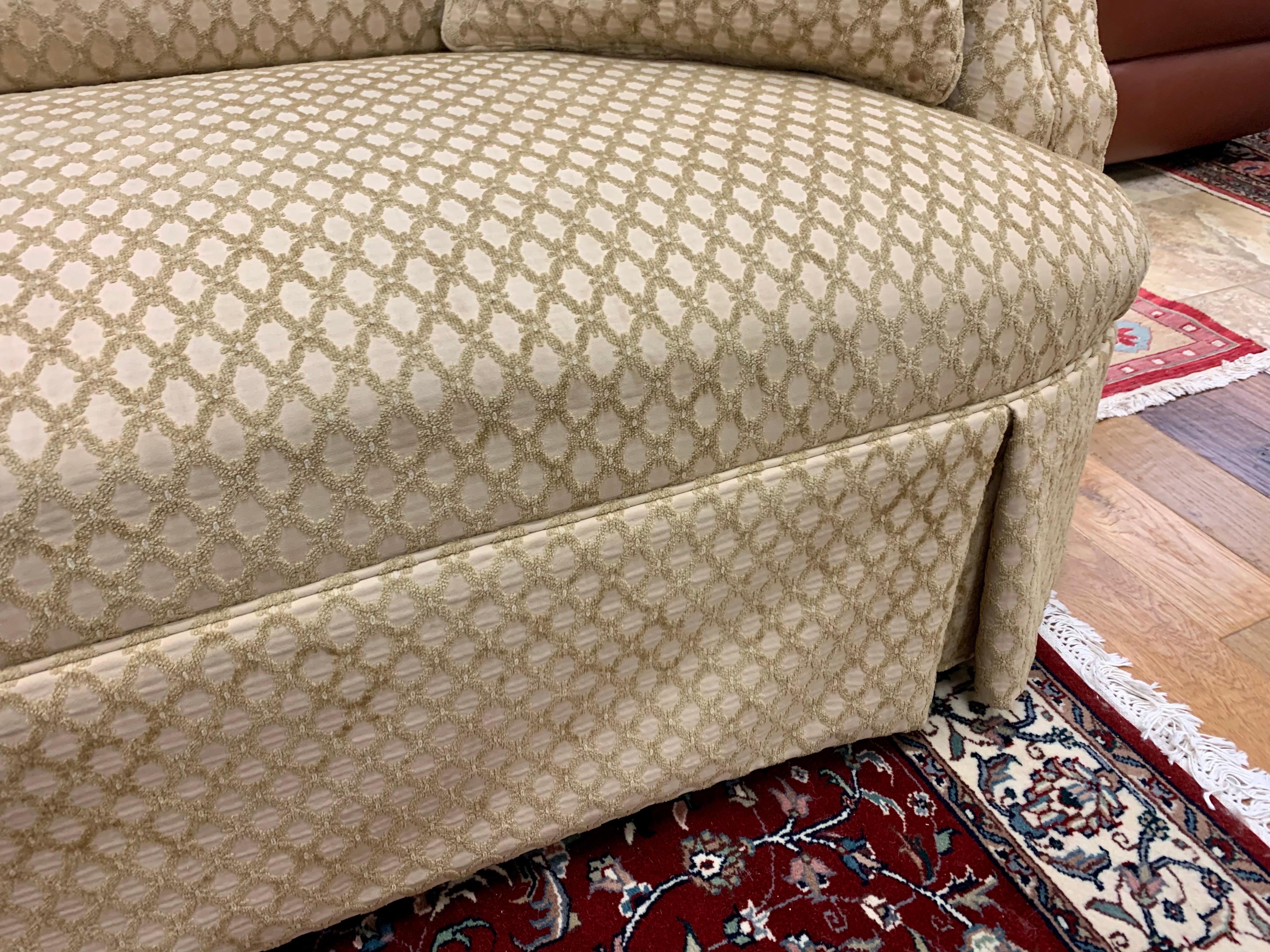 American Pair of Matching Custom Loveseat Sofas with Raised Trellis Kravet Fabric