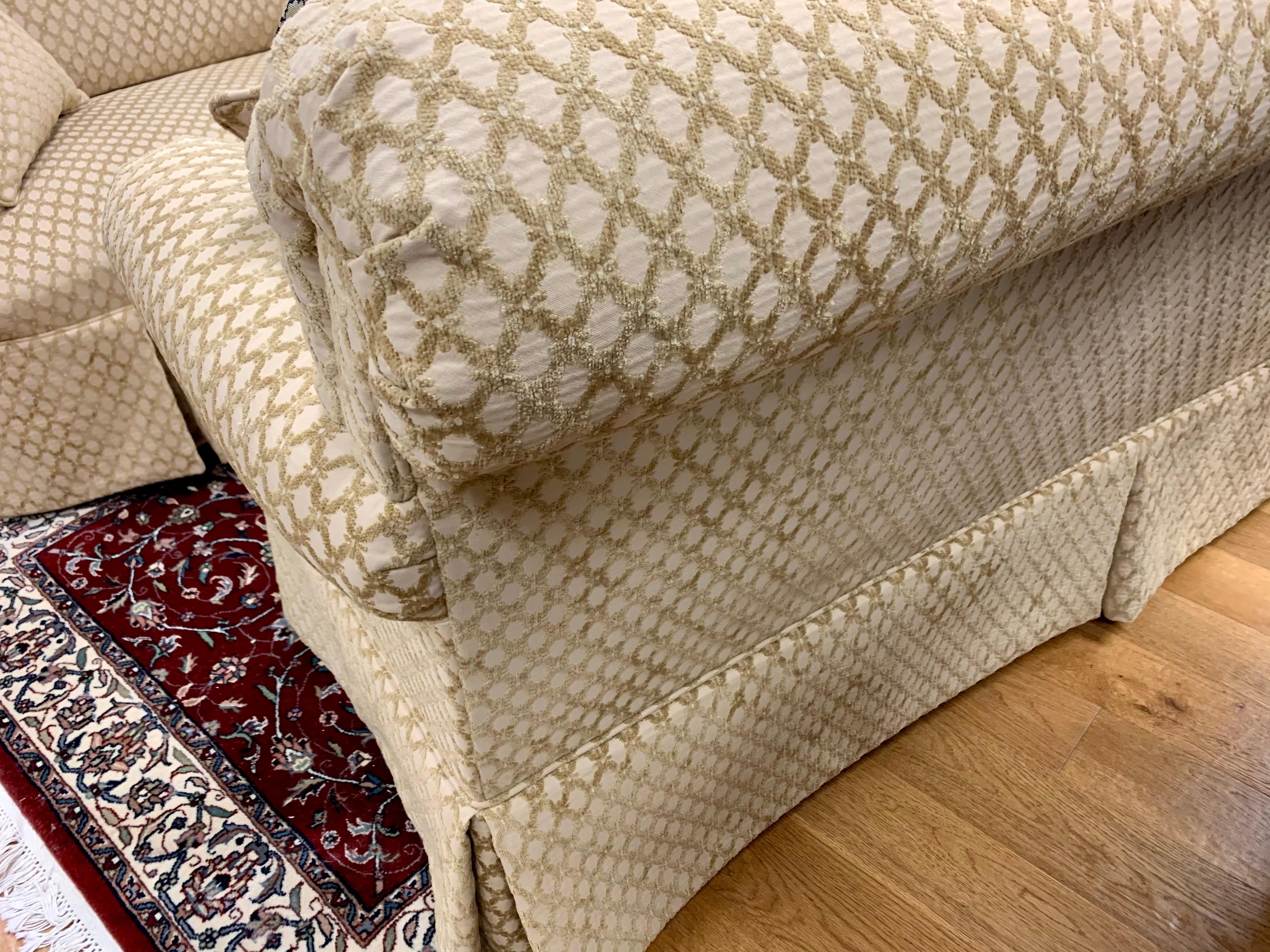 20th Century Pair of Matching Custom Loveseat Sofas with Raised Trellis Kravet Fabric