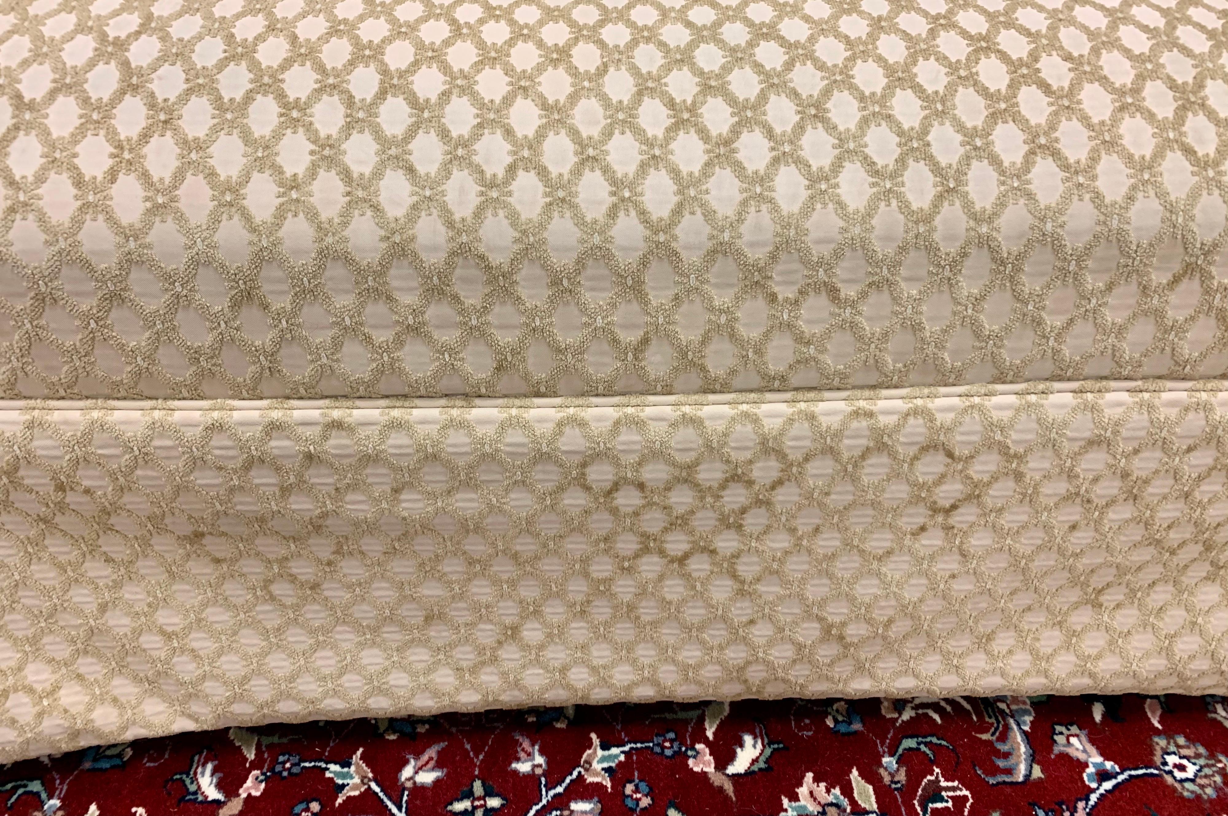Pair of Matching Custom Loveseat Sofas with Raised Trellis Kravet Fabric 1