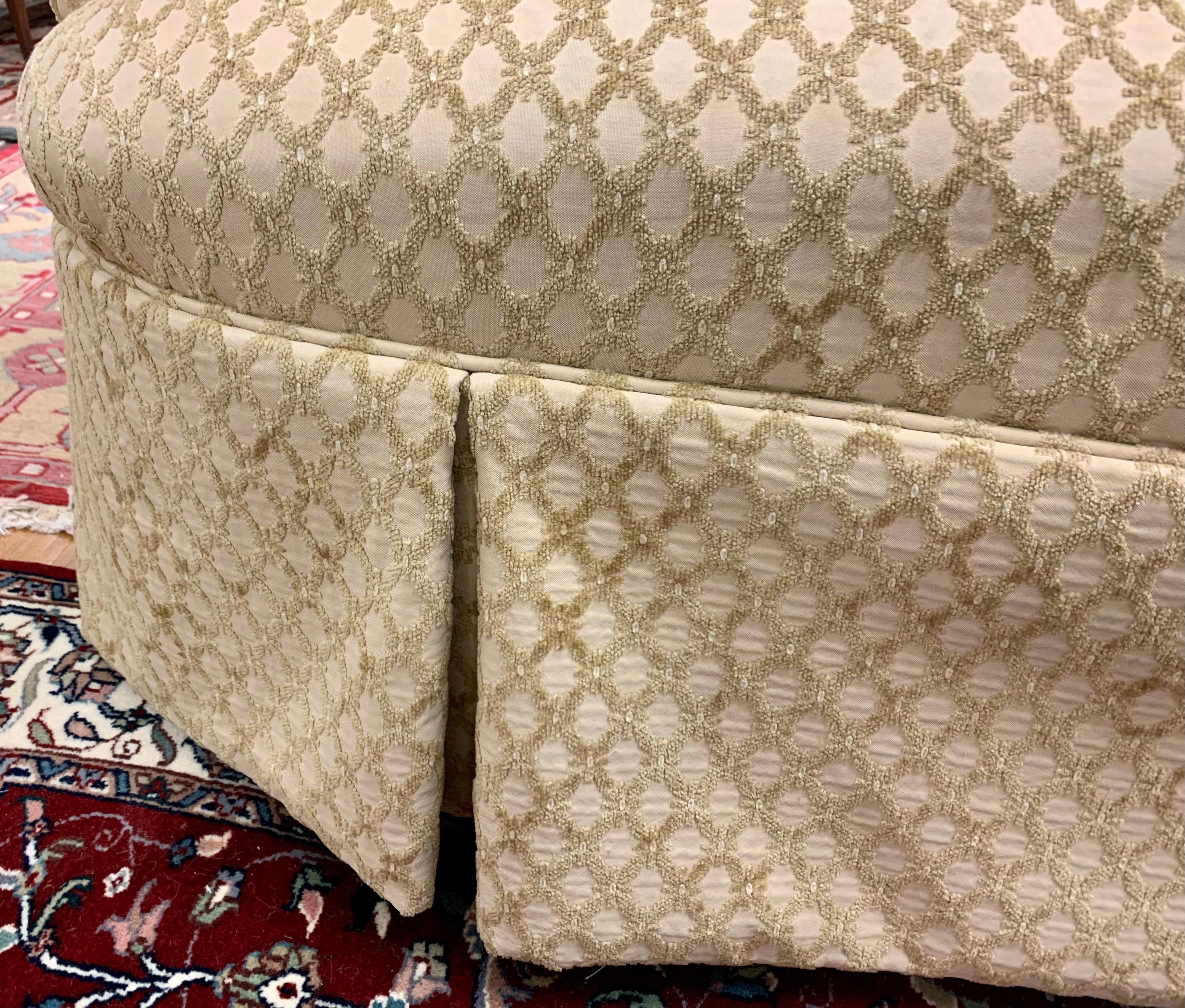 Pair of Matching Custom Loveseat Sofas with Raised Trellis Kravet Fabric 2