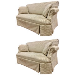 Pair of Matching Custom Loveseat Sofas with Raised Trellis Kravet Fabric