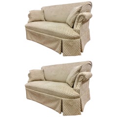 Pair of Matching Custom Loveseat Sofas with Raised Trellis Kravet Fabric