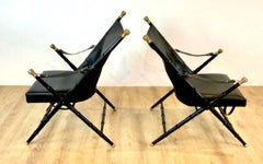 Pair of Matching Faux Bamboo Leather Maison Jansen Style Folding Campaign Chairs