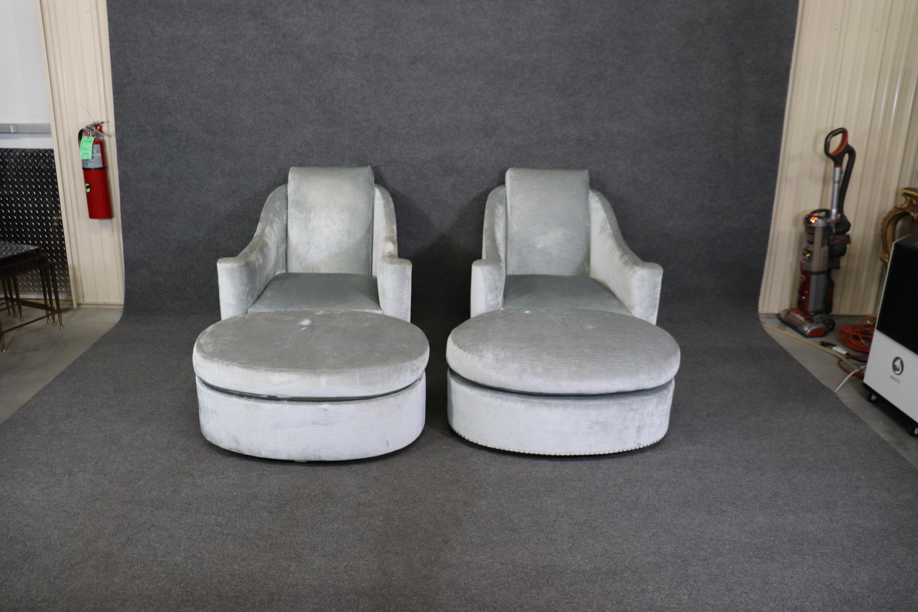 Pair of Matching French Art Deco Style Club Chairs With Ottomans  In Good Condition In Swedesboro, NJ