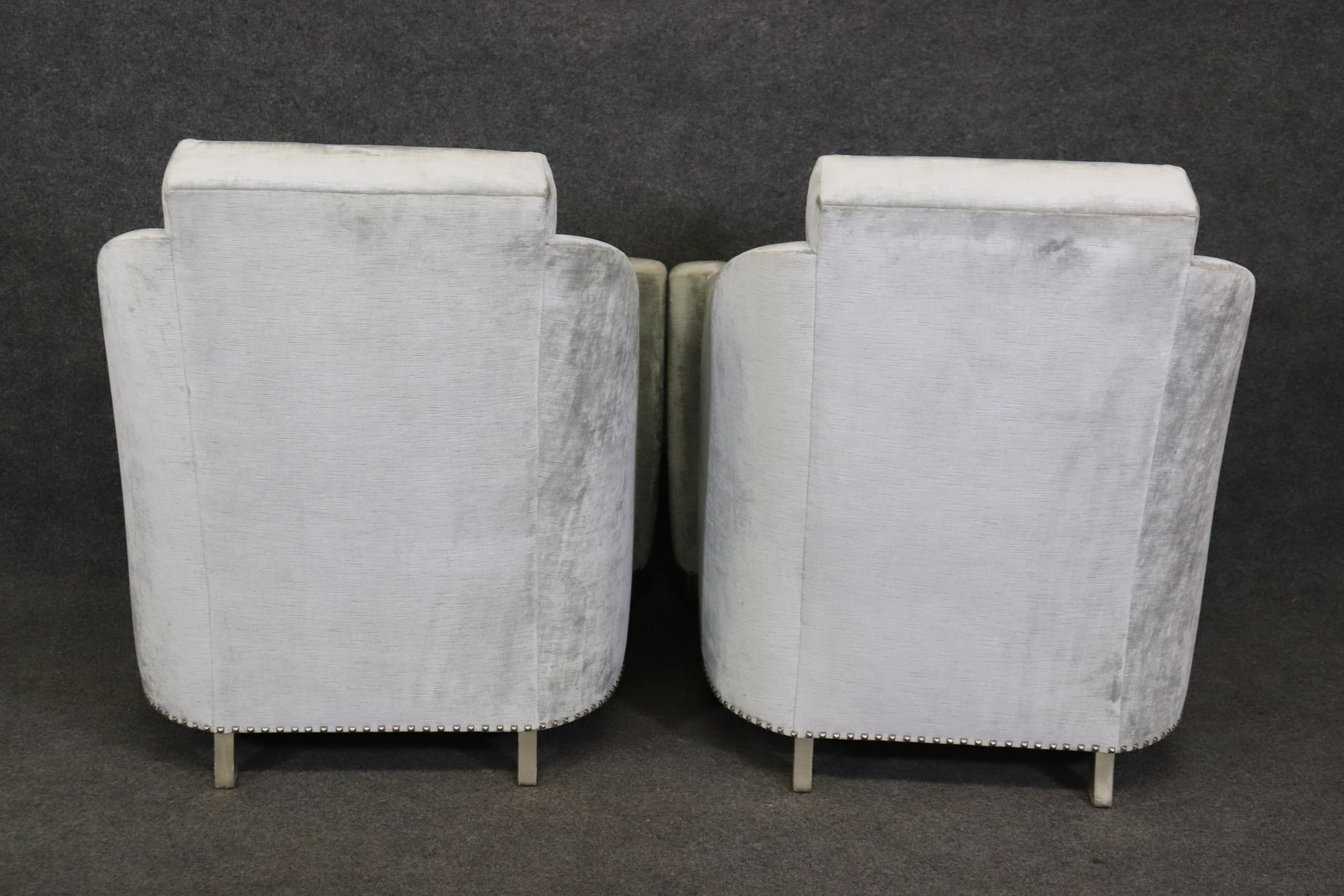 Pair of Matching French Art Deco Style Club Chairs With Ottomans  1