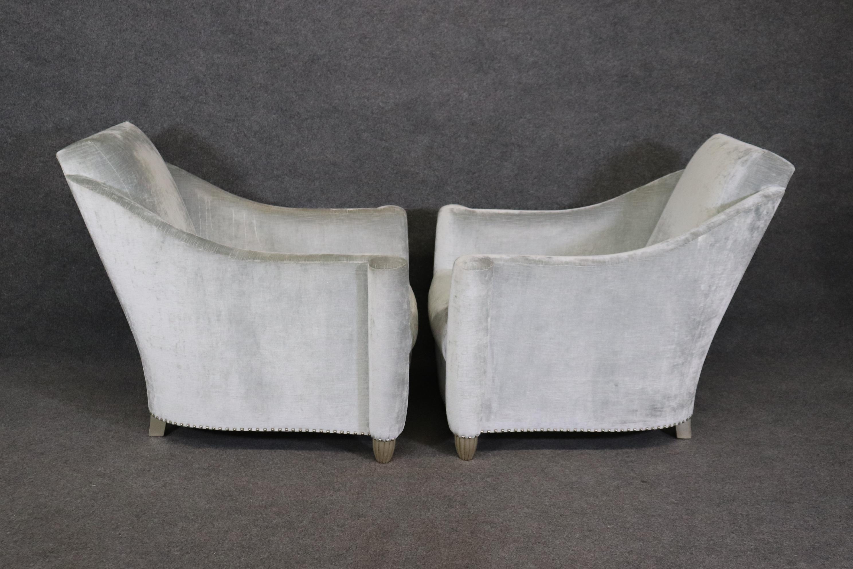 Pair of Matching French Art Deco Style Club Chairs With Ottomans  2