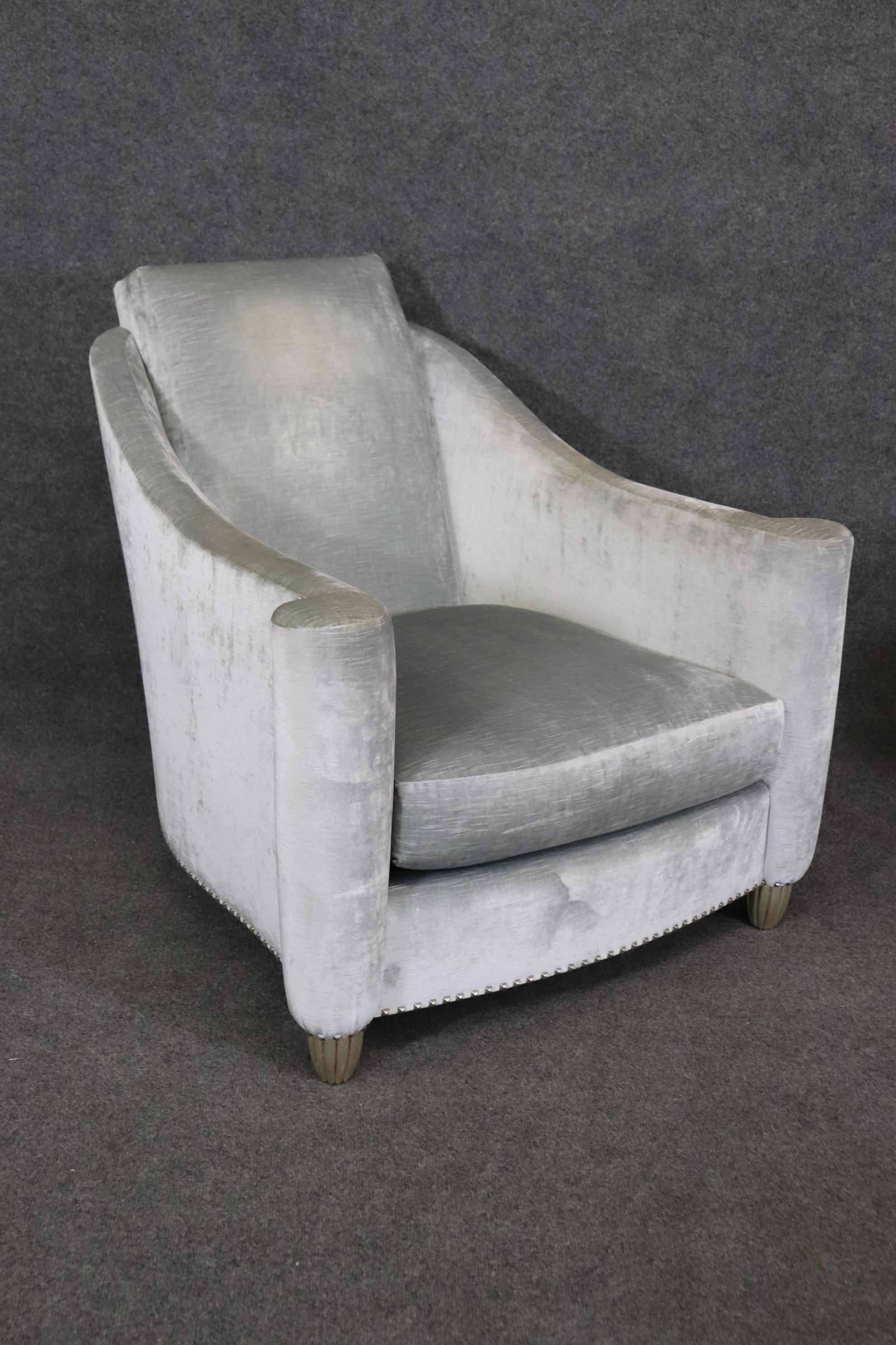 Pair of Matching French Art Deco Style Club Chairs With Ottomans  3